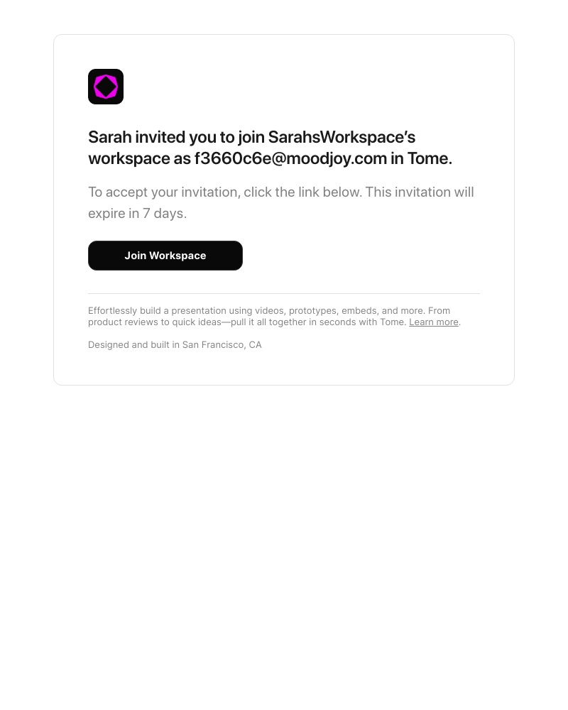  - You've been invited to join SarahsWorkspace's workspace on Tome