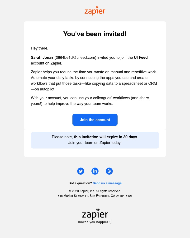  - You've been invited to join your colleagues on Zapier