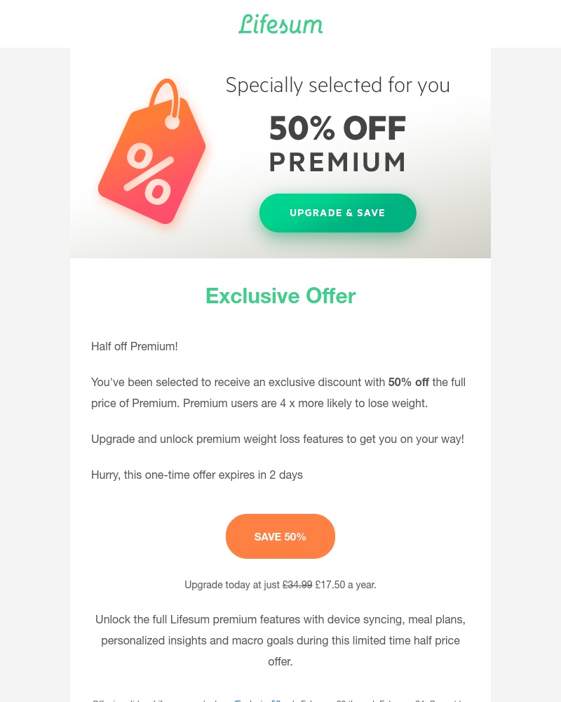Lifesum - You've been selected for a 50% premium discount