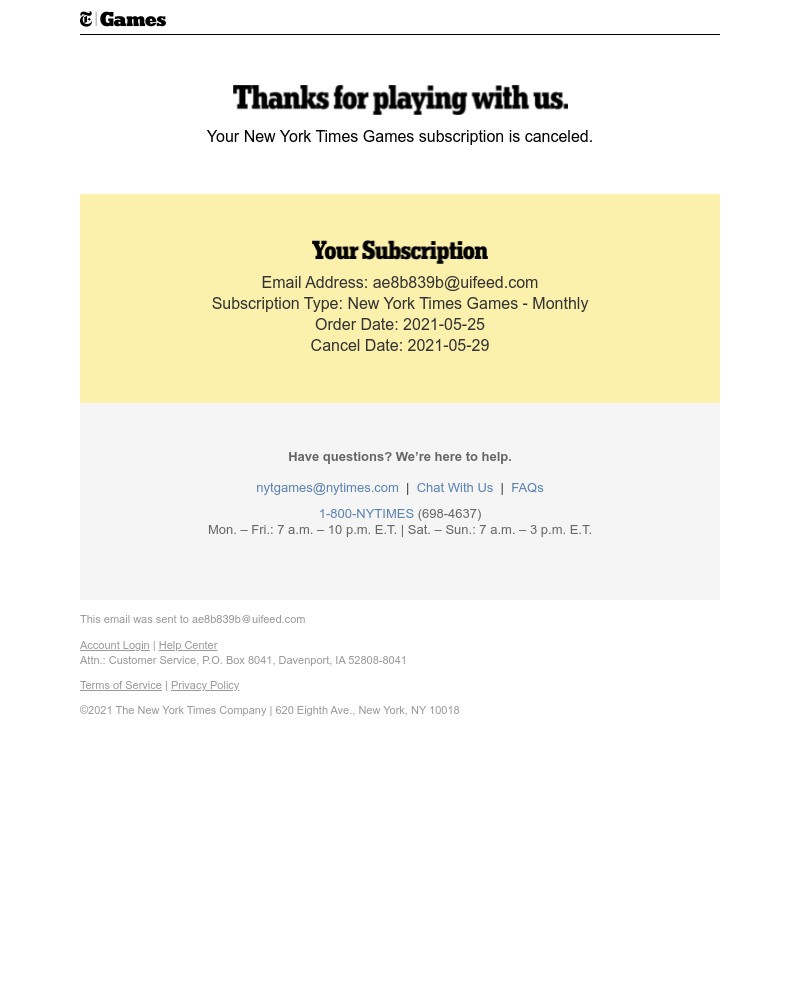 The New York Times - You've canceled your Games subscription.
