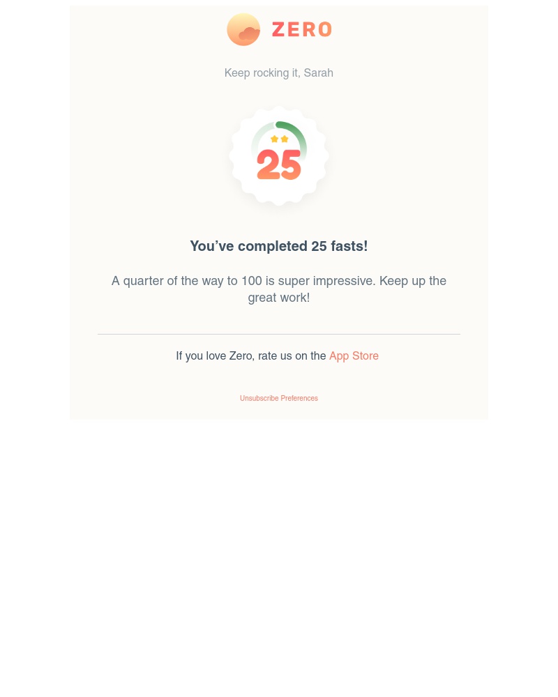 Zero - You’ve completed 25 fasts!