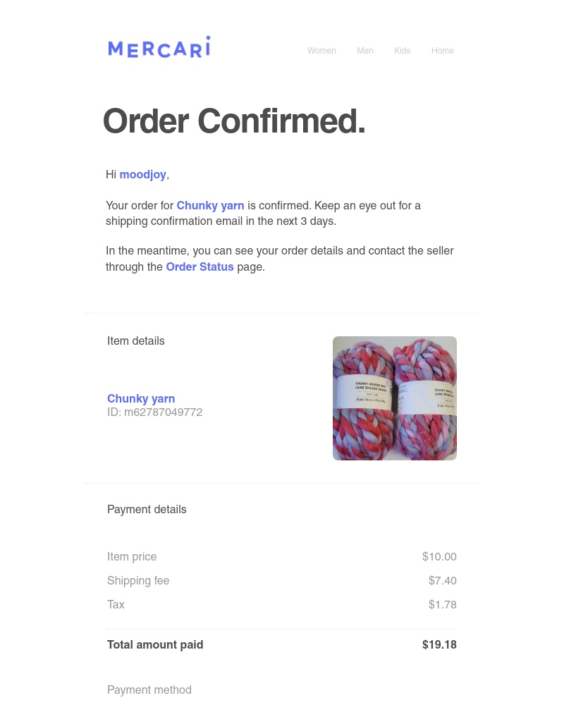 Mercari - You've made a purchase: Chunky yarn