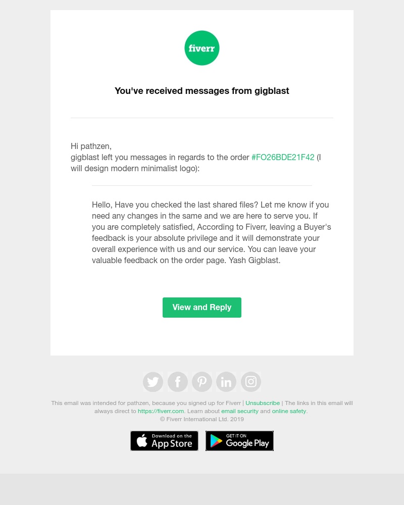 Fiverr - You've received messages from gigblast