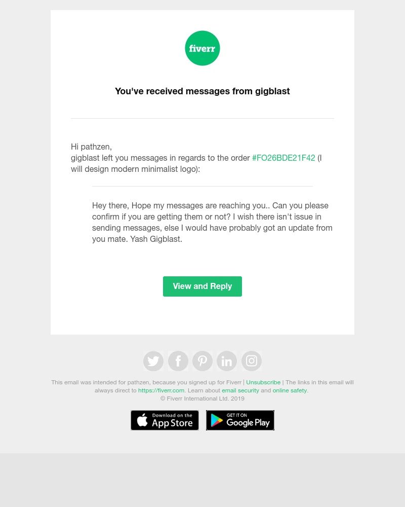 Fiverr - You've received messages from gigblast