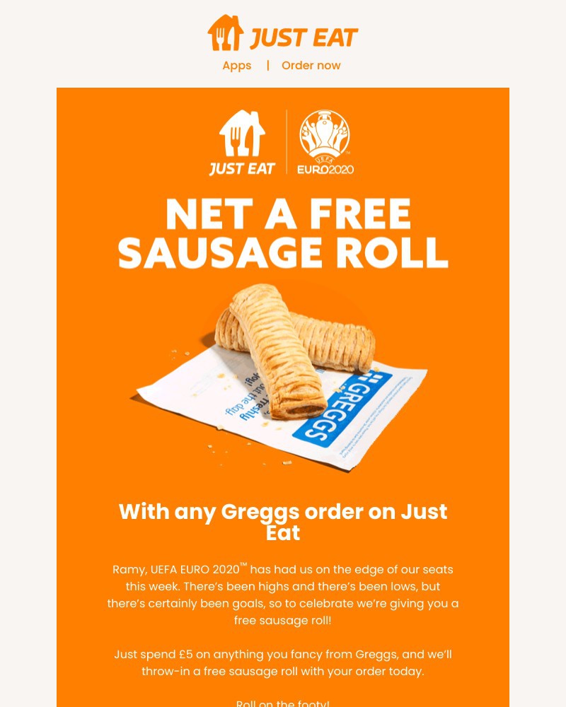 Just Eat - You’ve scored yourself a free sausage roll 😉⚽