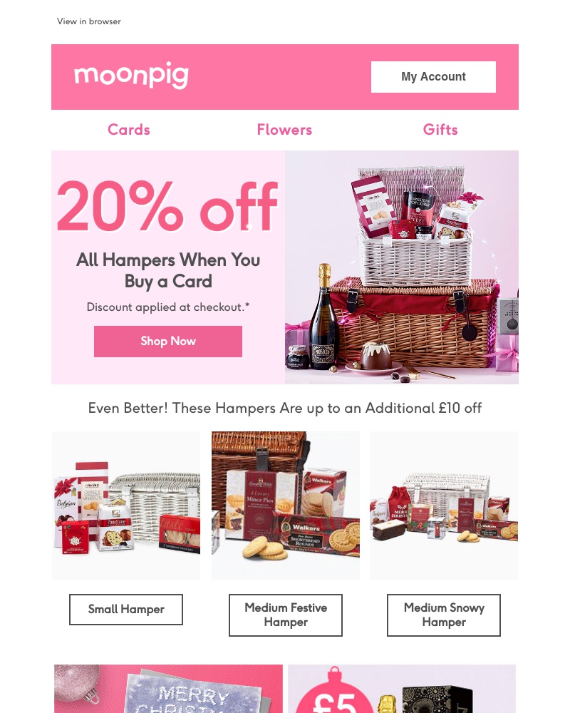 Moonpig - Yummmmm! 20% all hampers when you buy a card