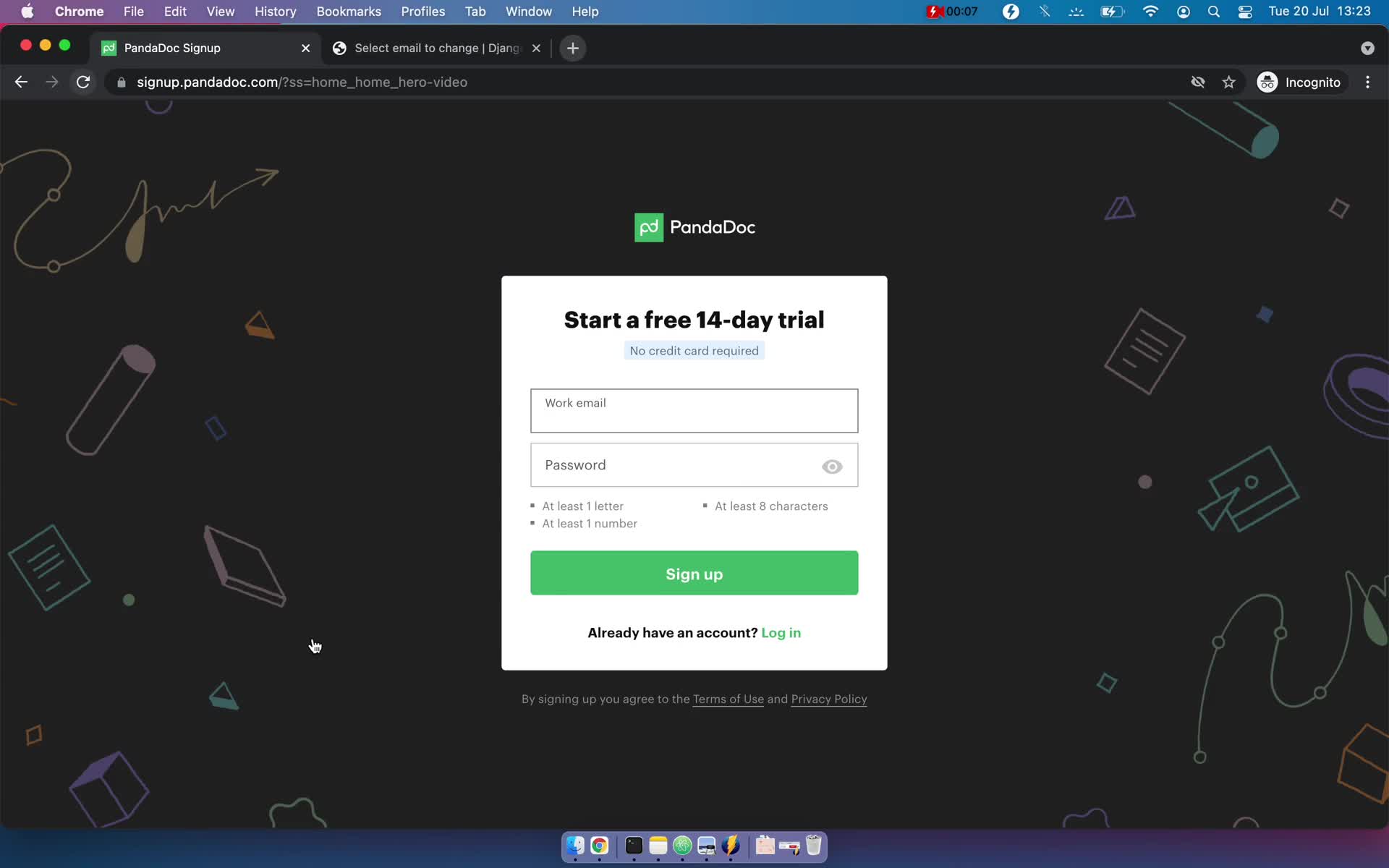 Screenshot of Start trial on Onboarding on PandaDoc user flow