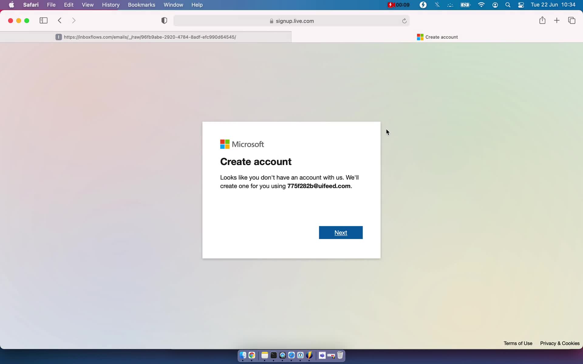Screenshot of Create account on Accepting an invite on Microsoft Teams user flow