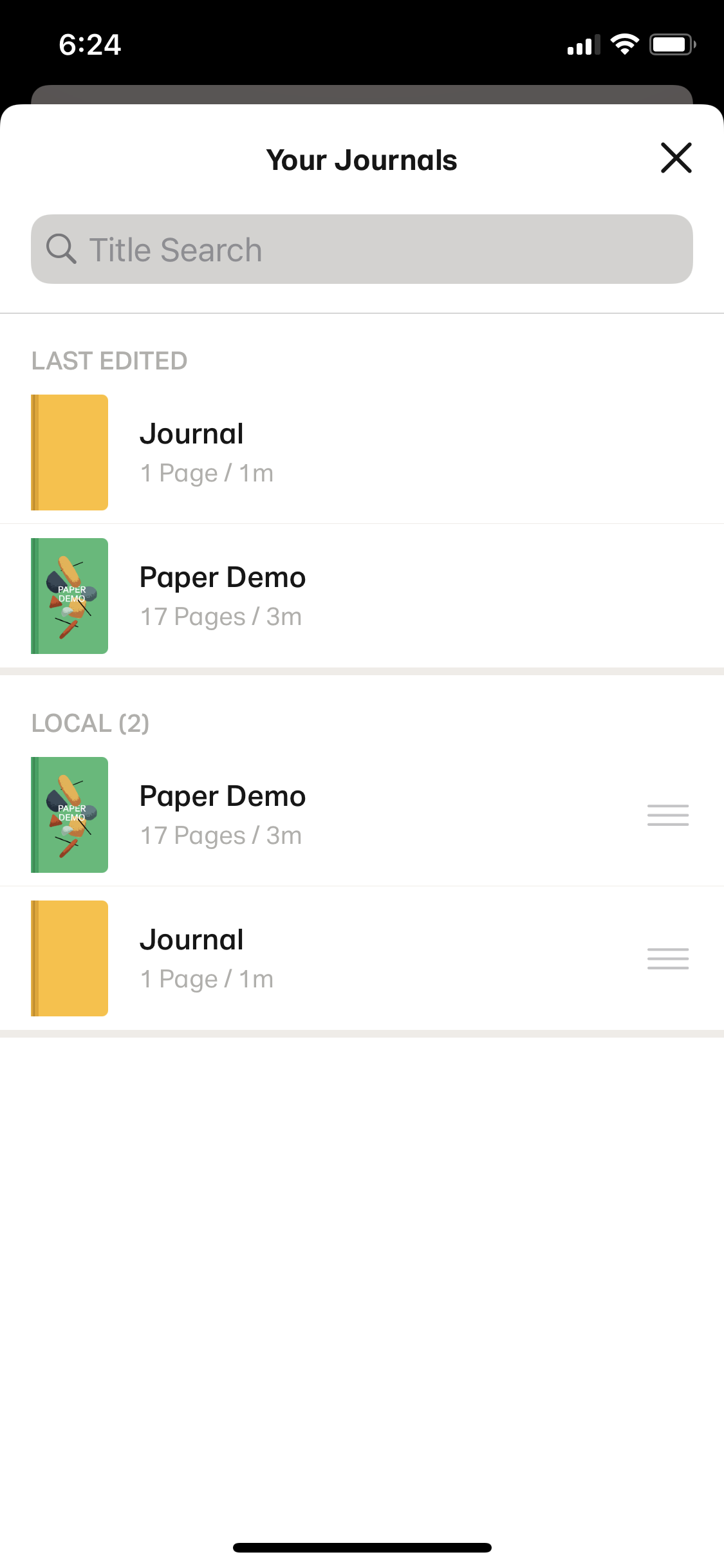 Screenshot of Journals