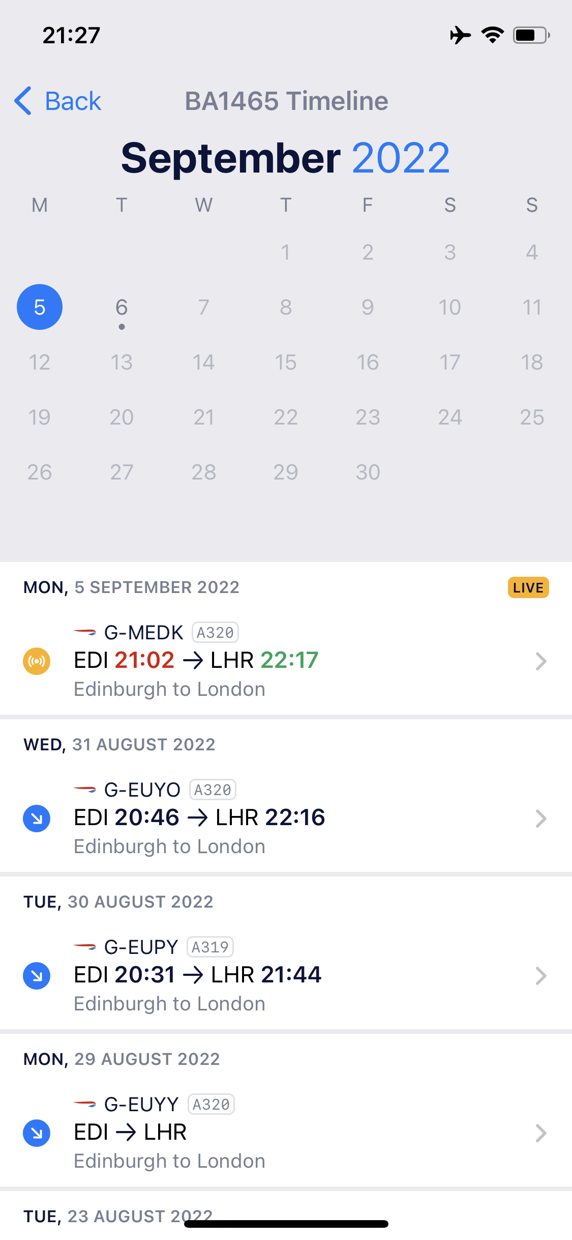 Screenshot of Timetable