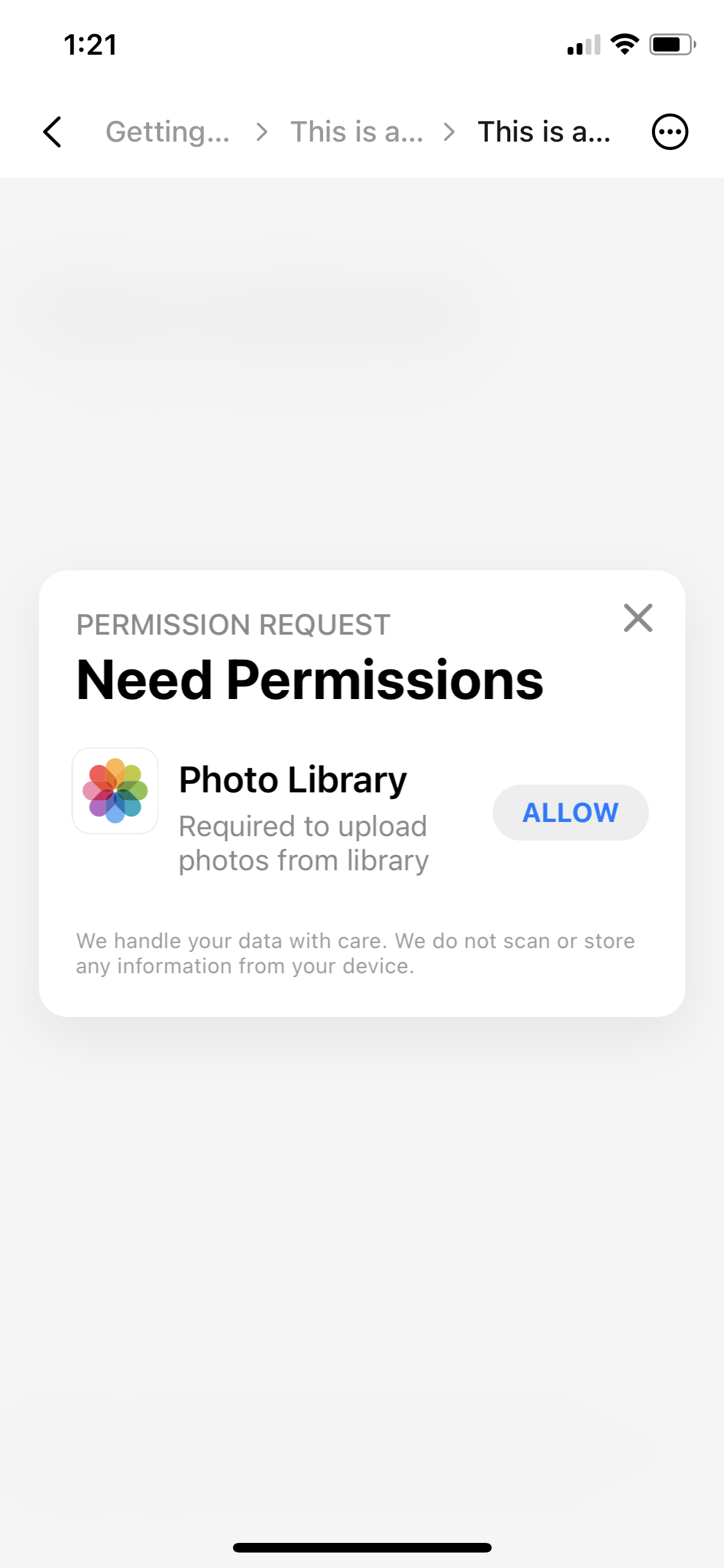 Screenshot of Permission request