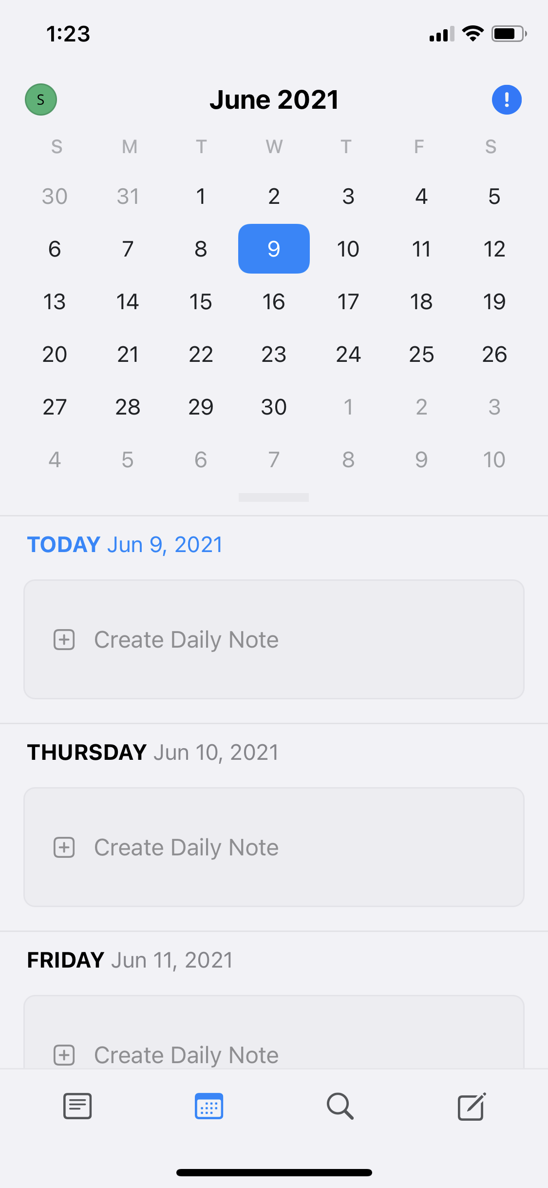 Screenshot of Calendar