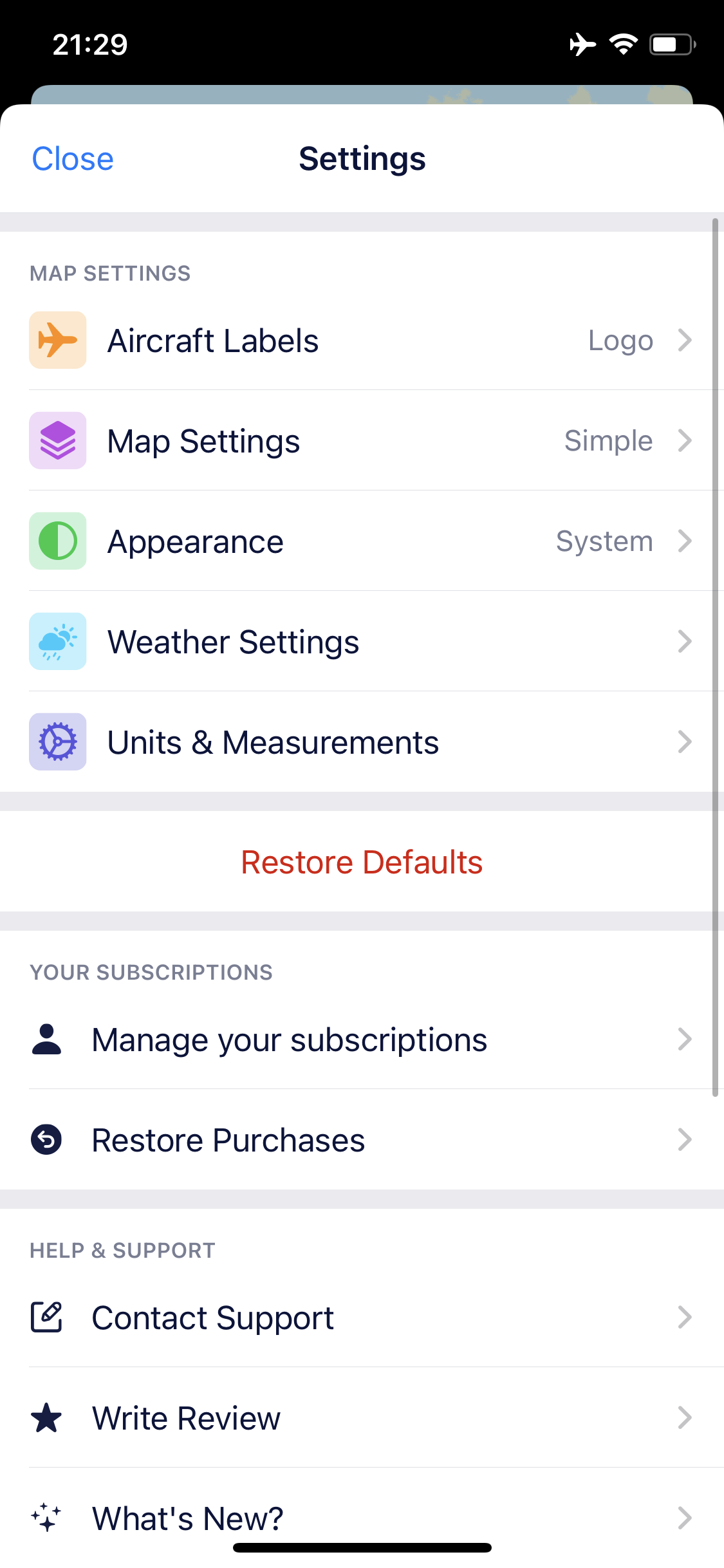 Screenshot of Settings