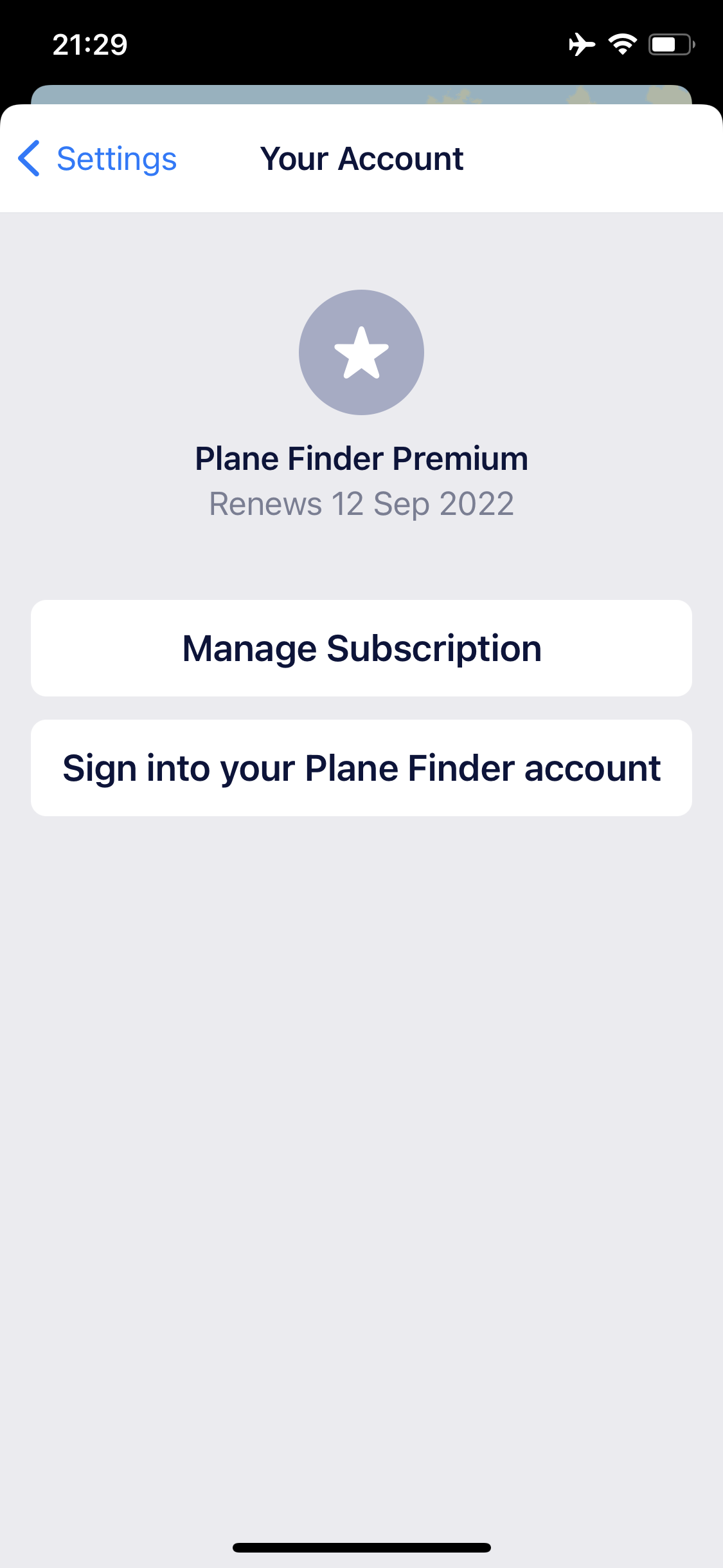 Screenshot of Manage subscription