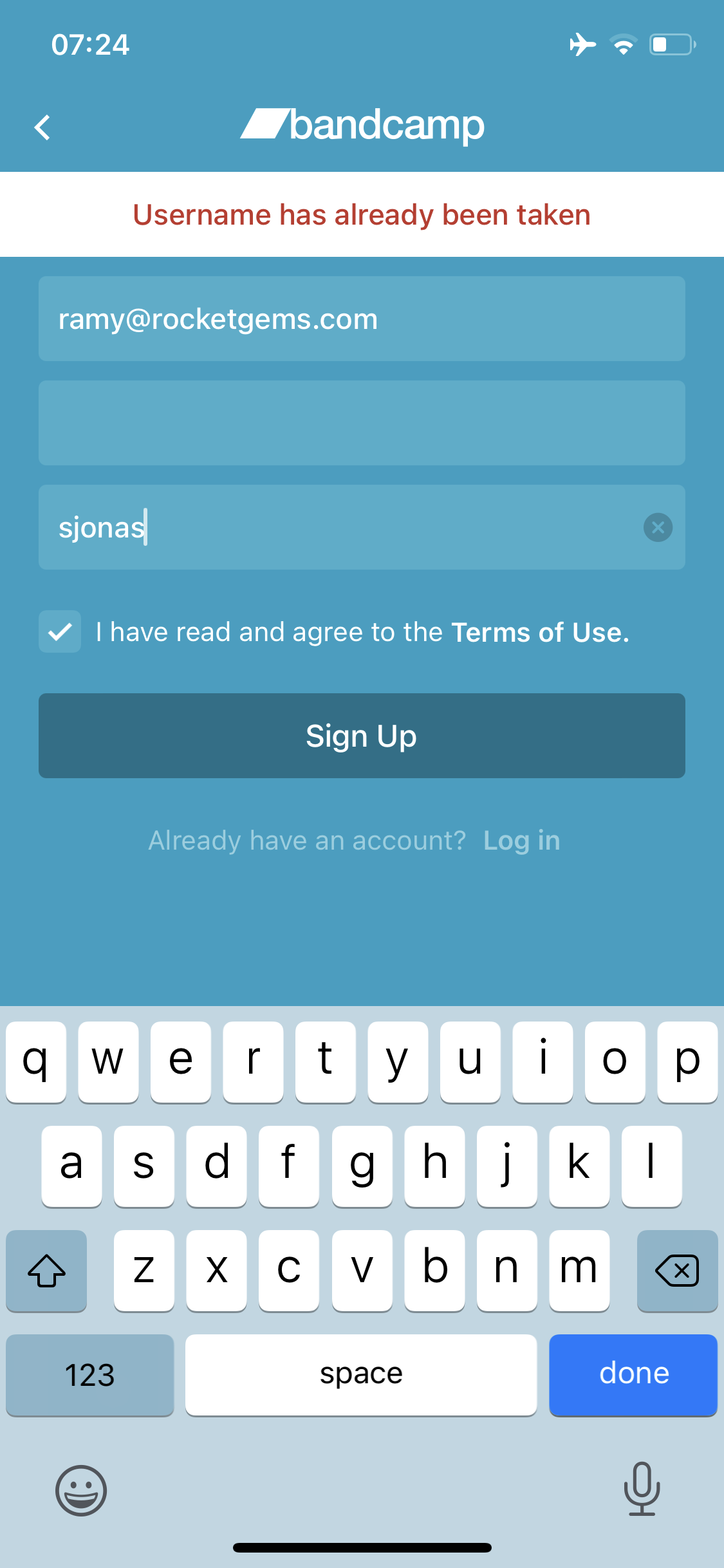 Screenshot of Username taken