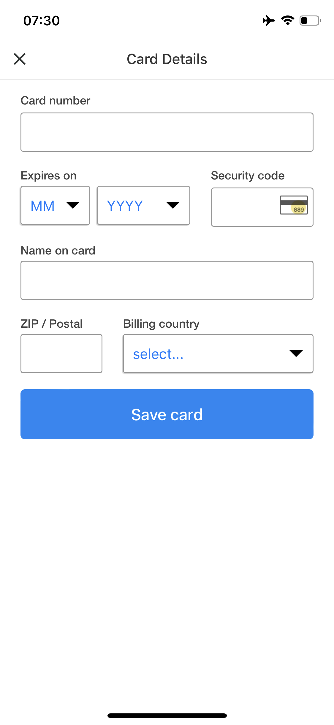 Screenshot of Add payment method