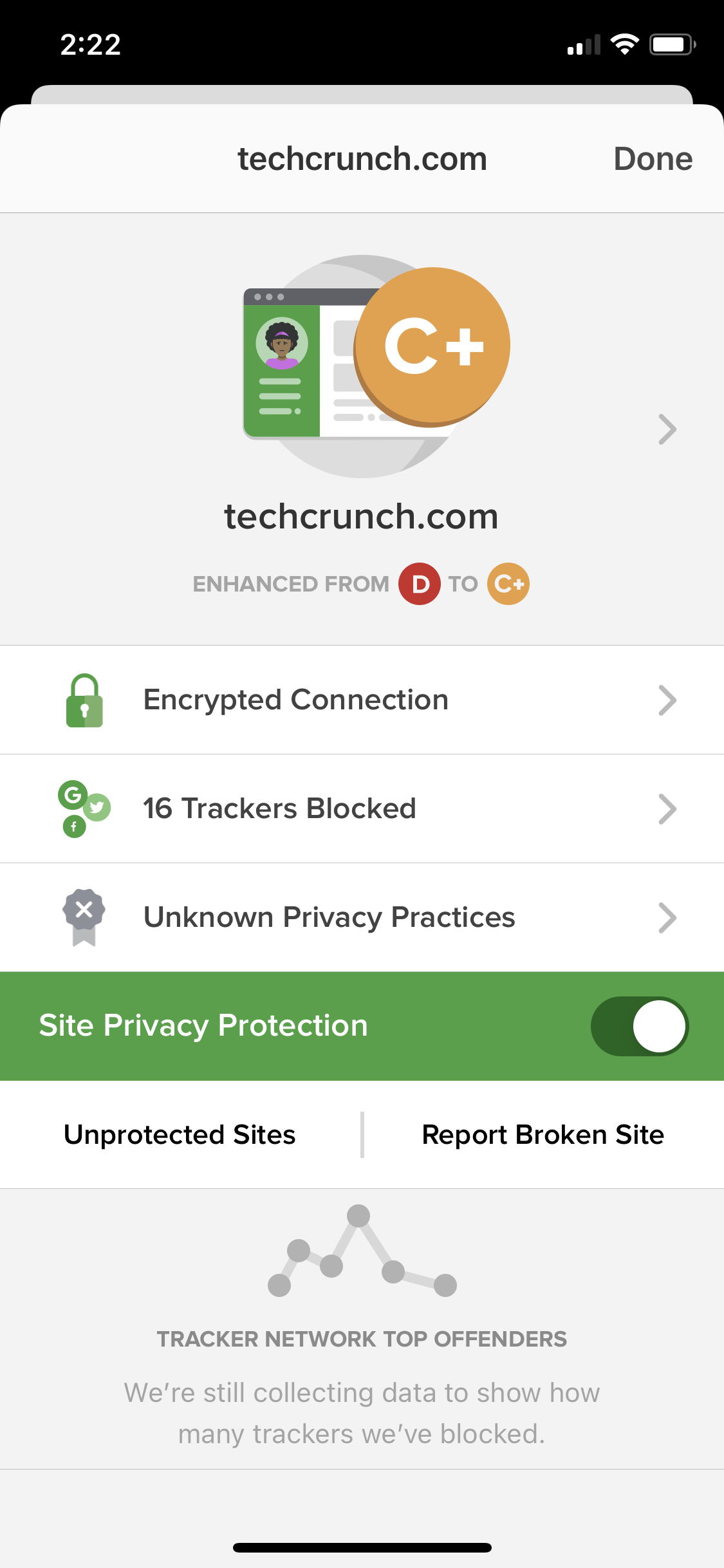 Screenshot of Privacy settings