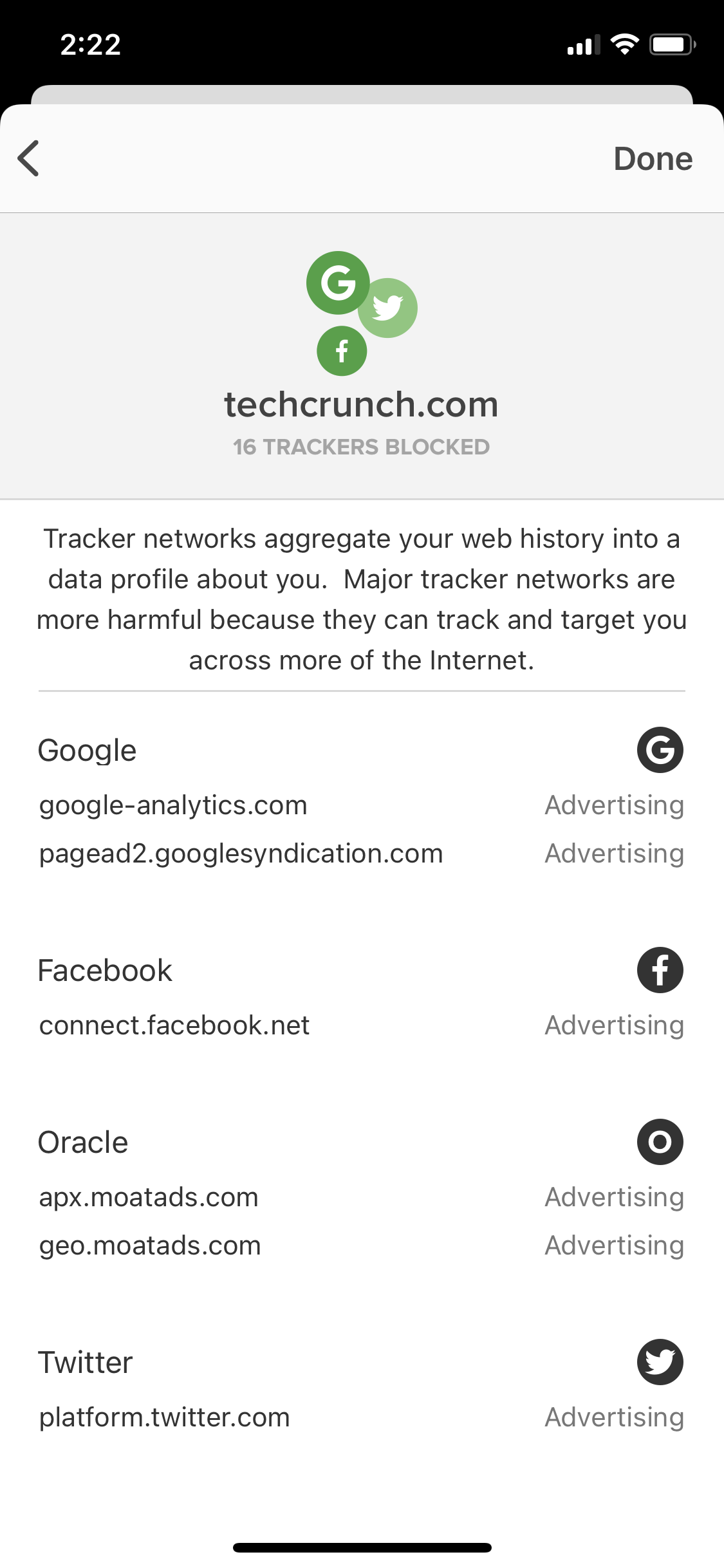 Screenshot of Trackers