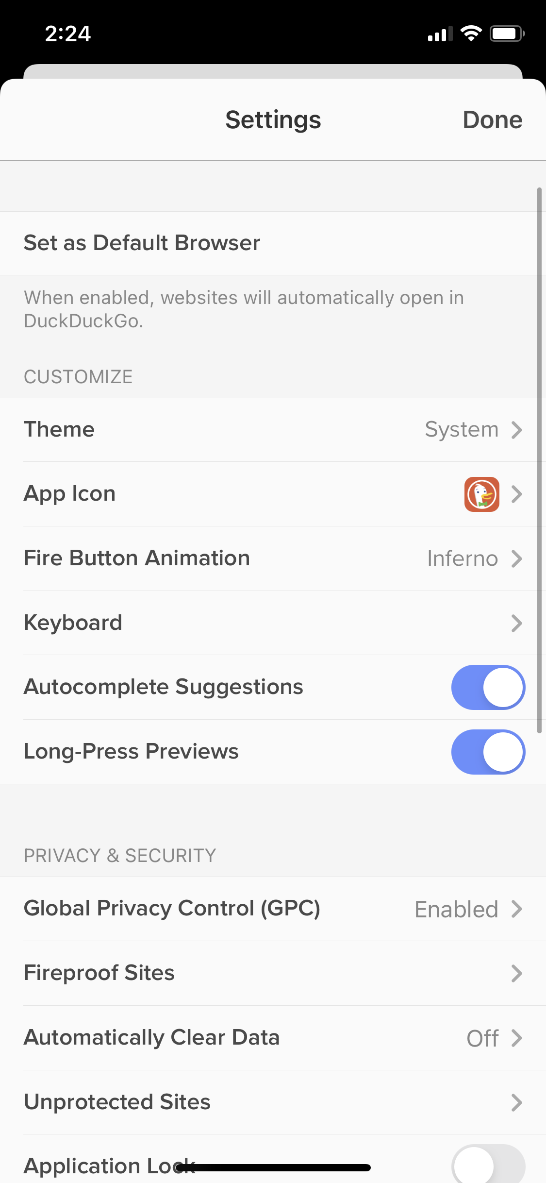 Screenshot of Settings