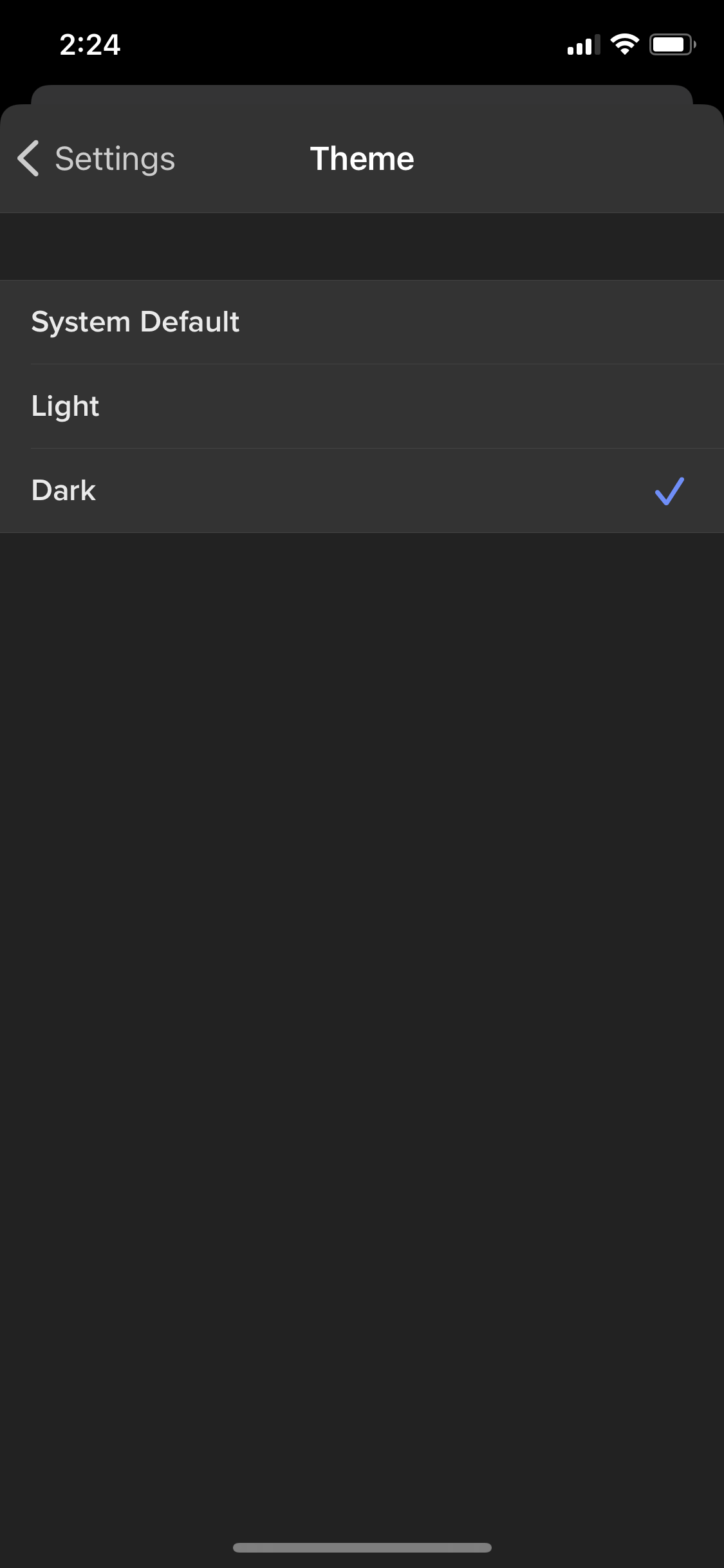 Screenshot of Dark mode