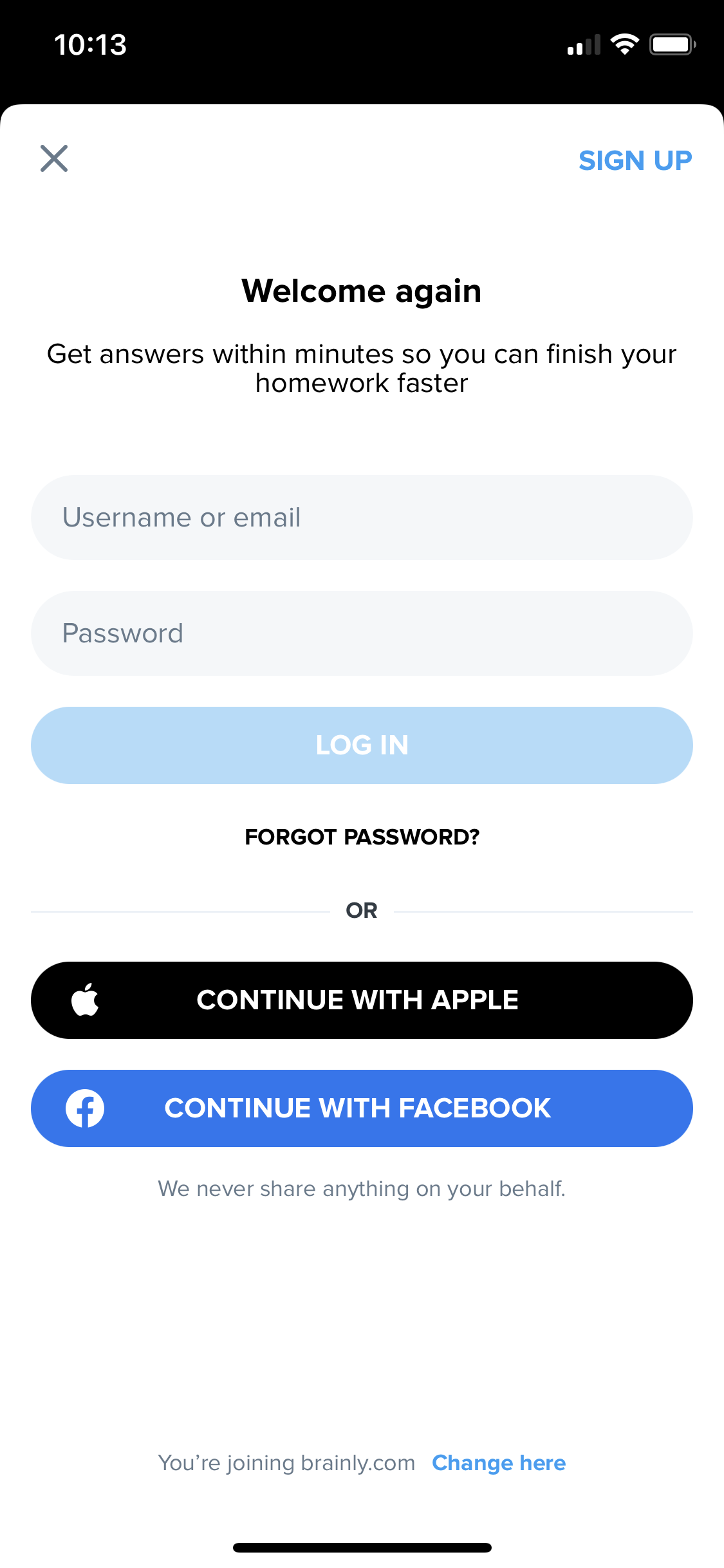 Screenshot of Sign up