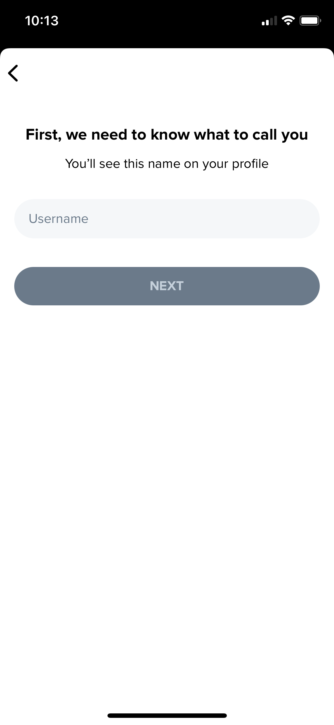 Screenshot of Set username