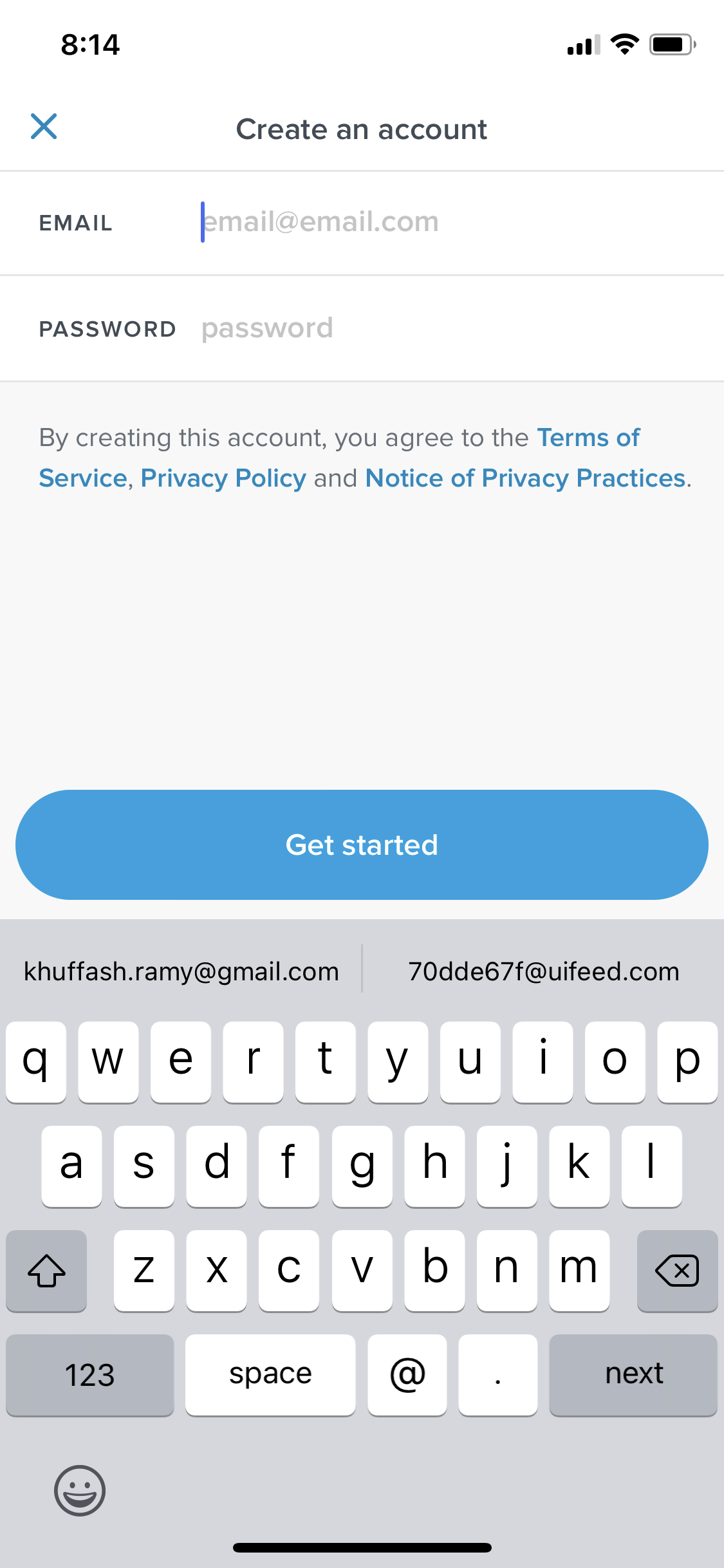 Screenshot of Sign up