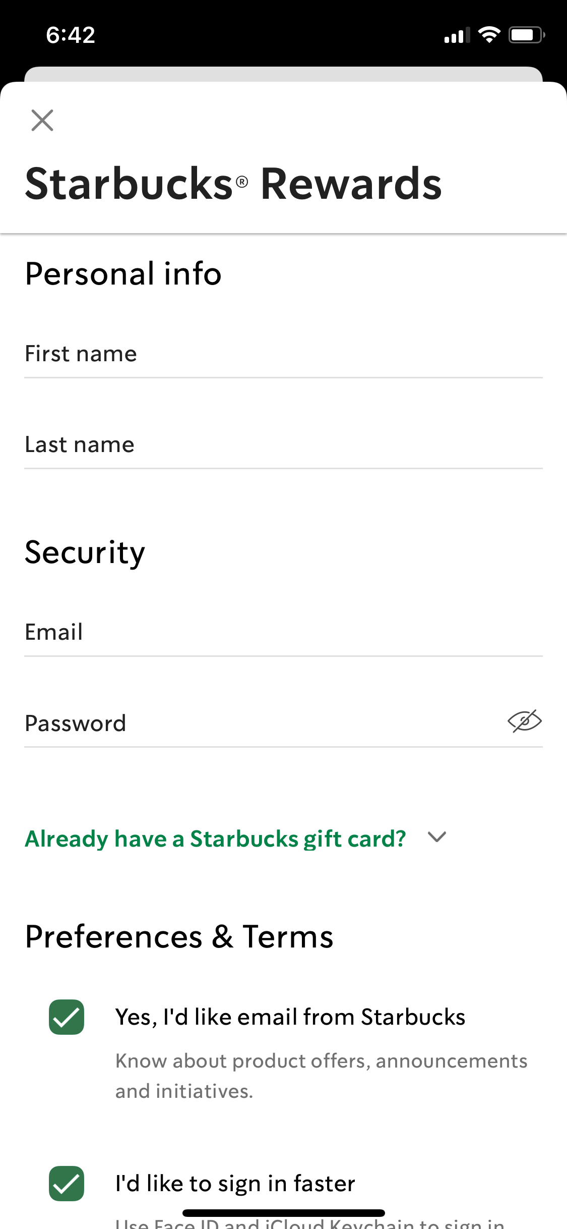 Screenshot of Sign up