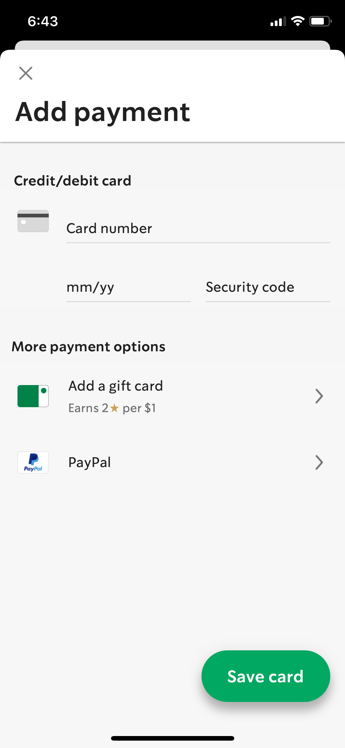 Screenshot of Enter payment details