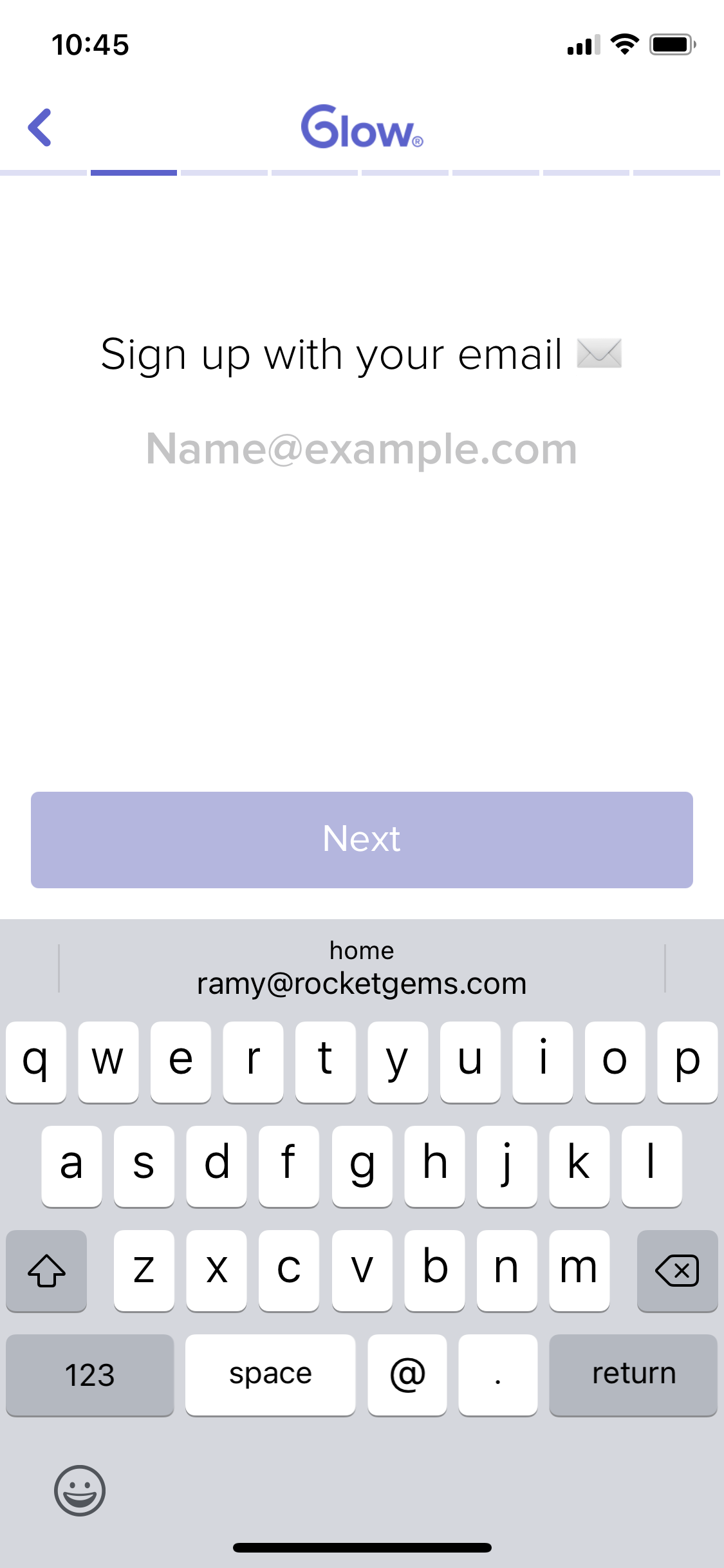 Screenshot of Enter email