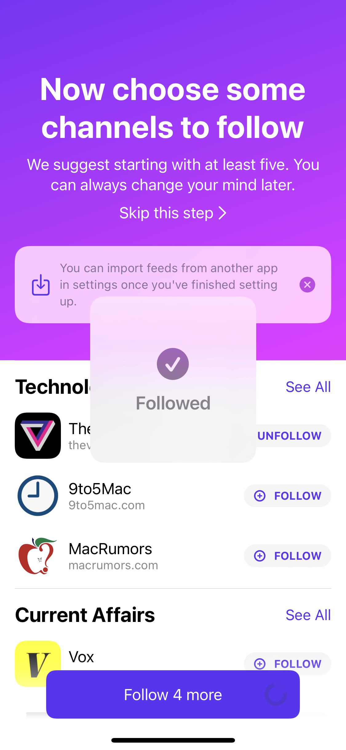 Screenshot of Followed