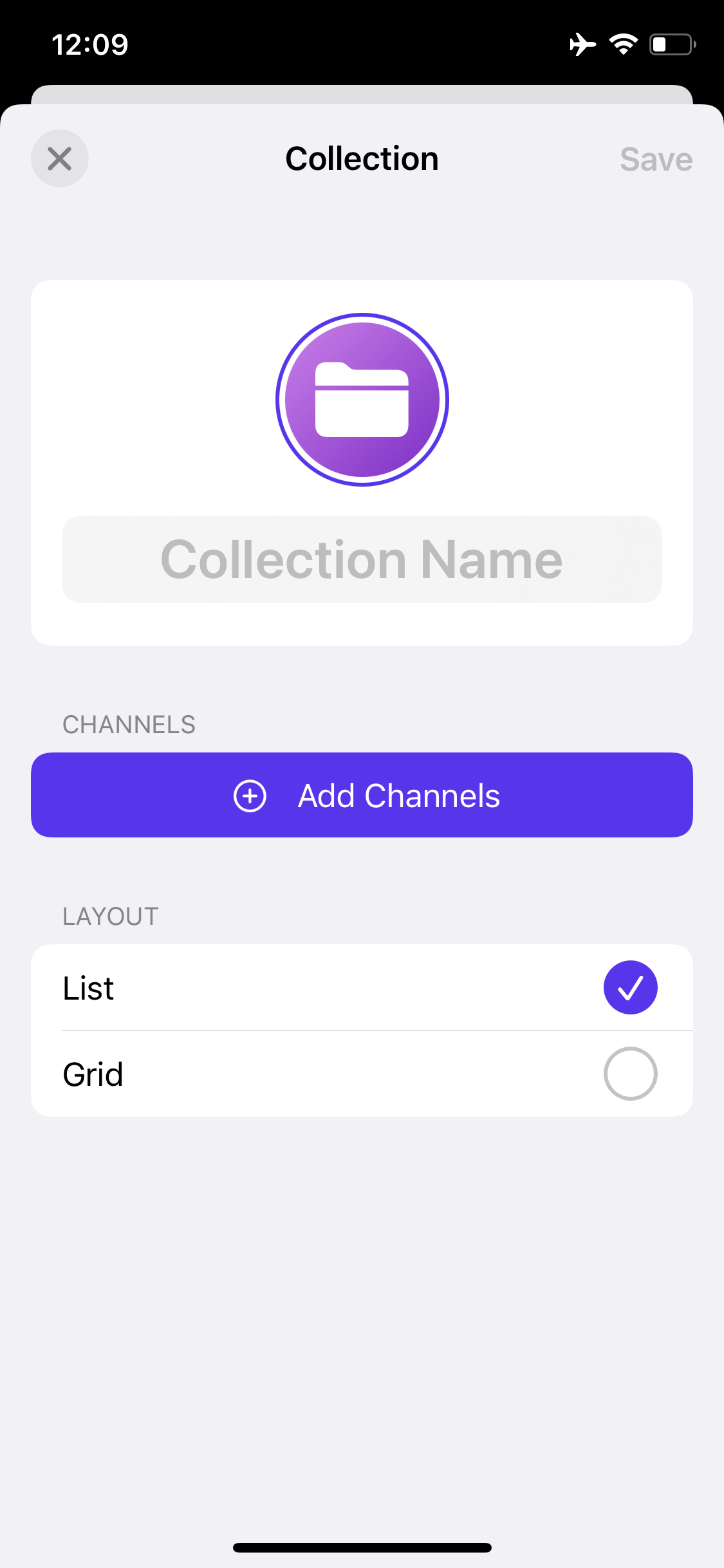 Screenshot of Create collection