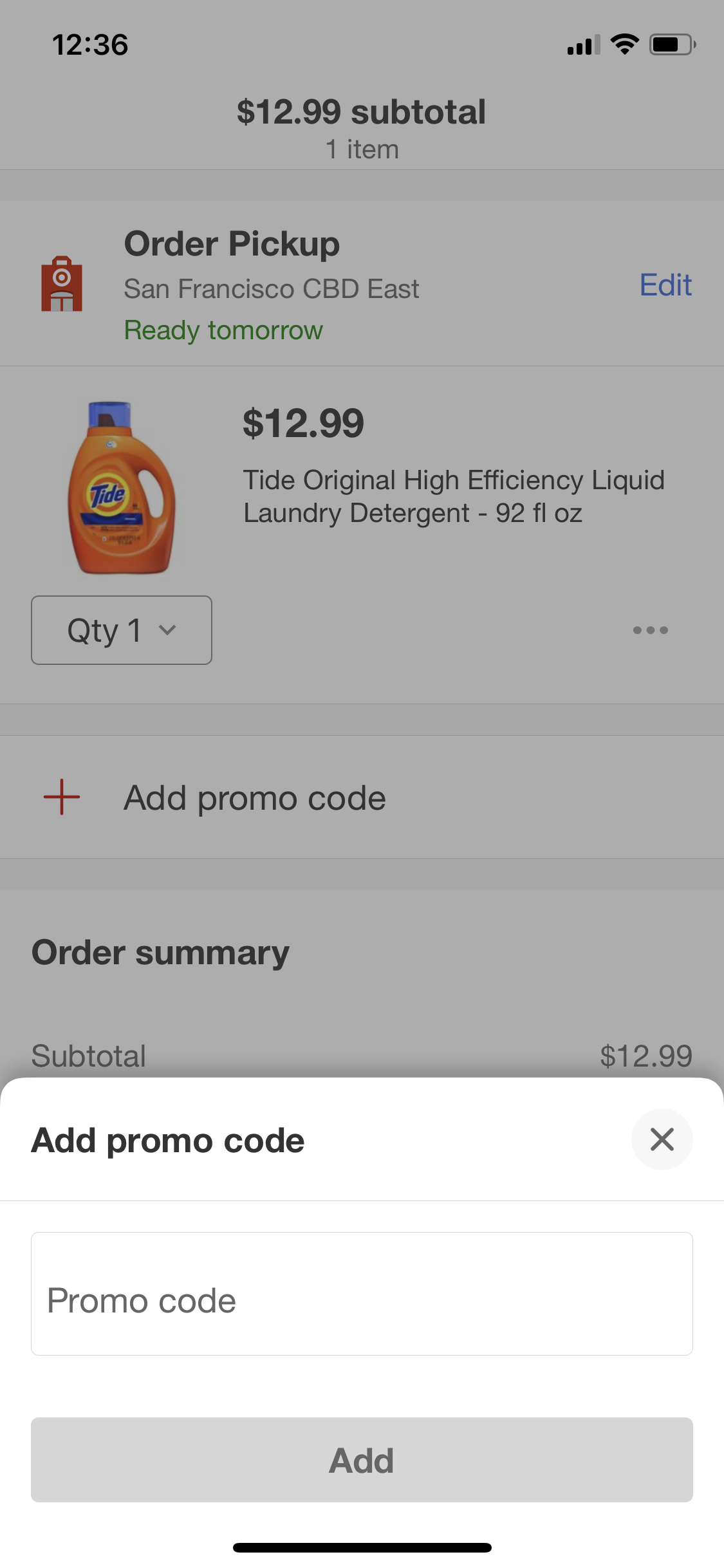 Screenshot of Add promo code