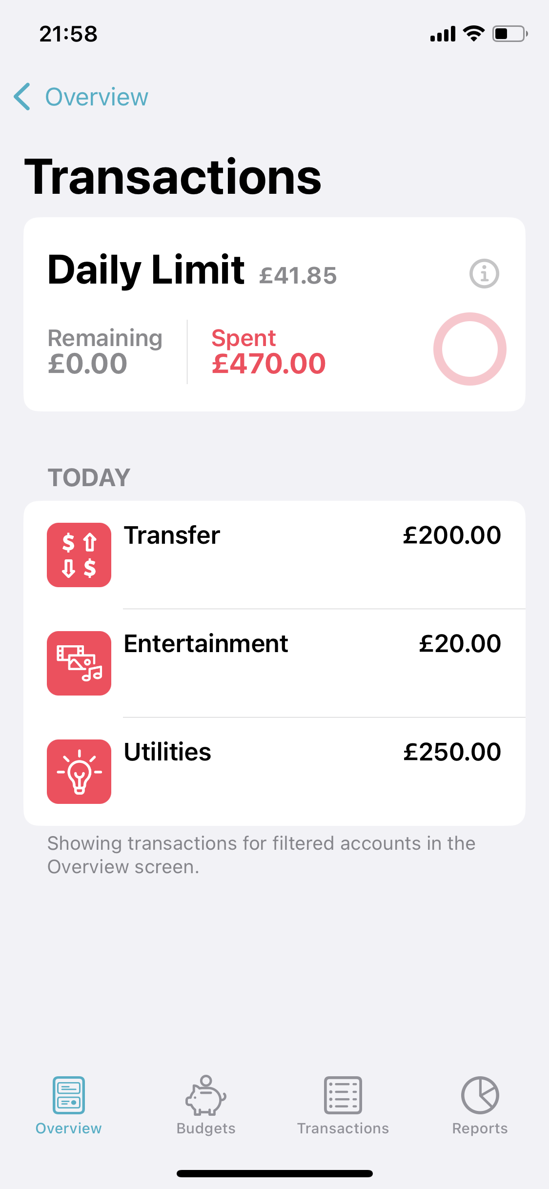 Screenshot of Transactions