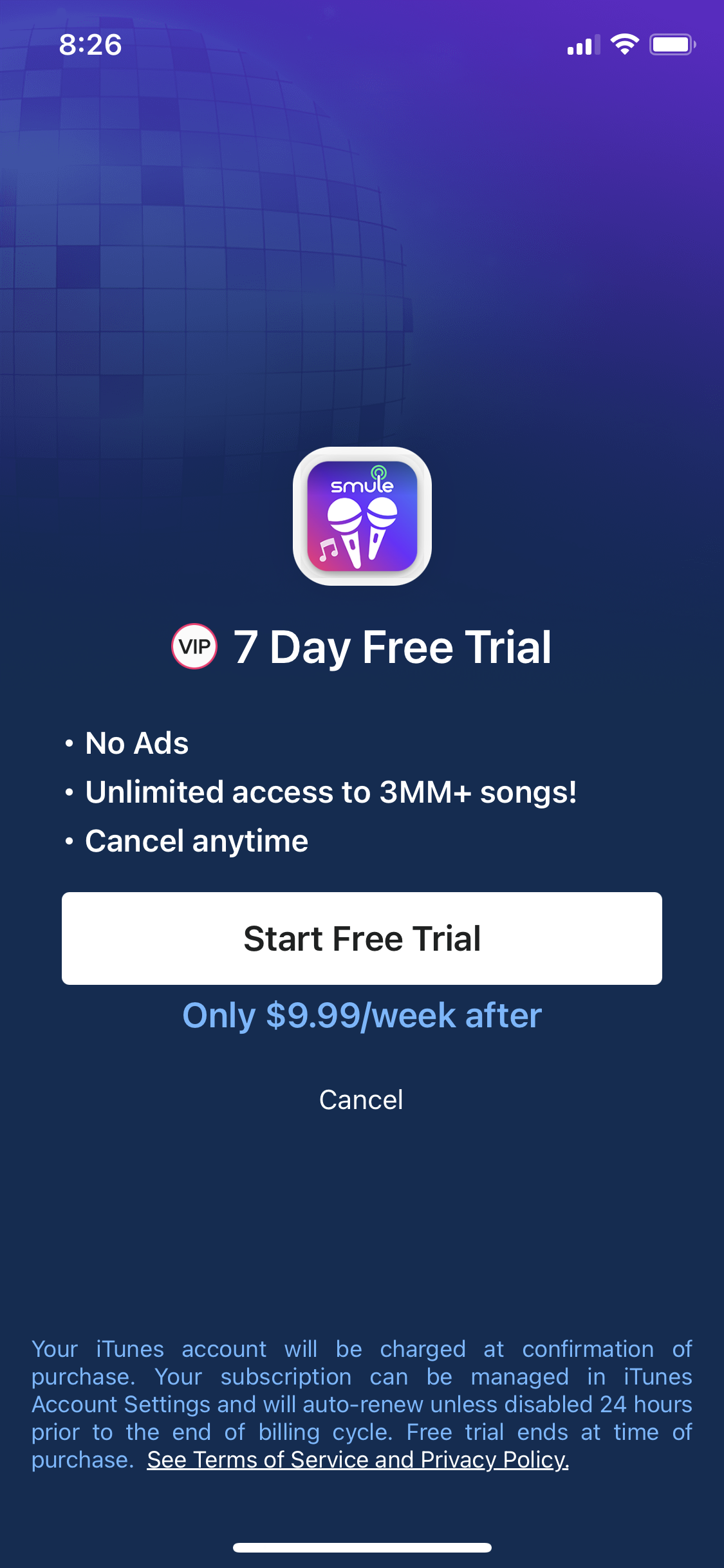 Screenshot of Start trial