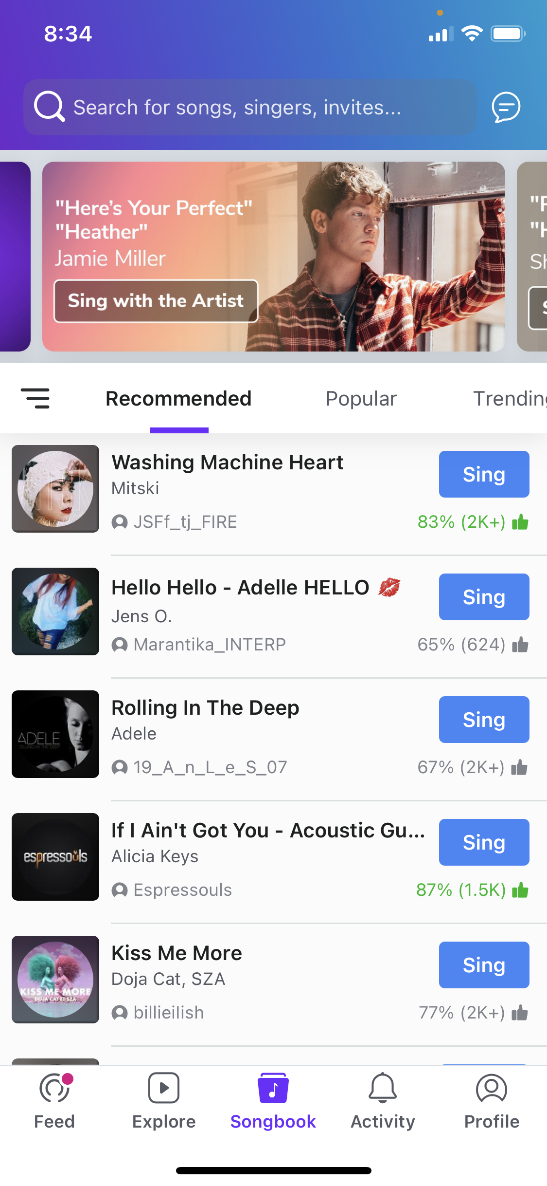 General browsing on Smule video thumbnail