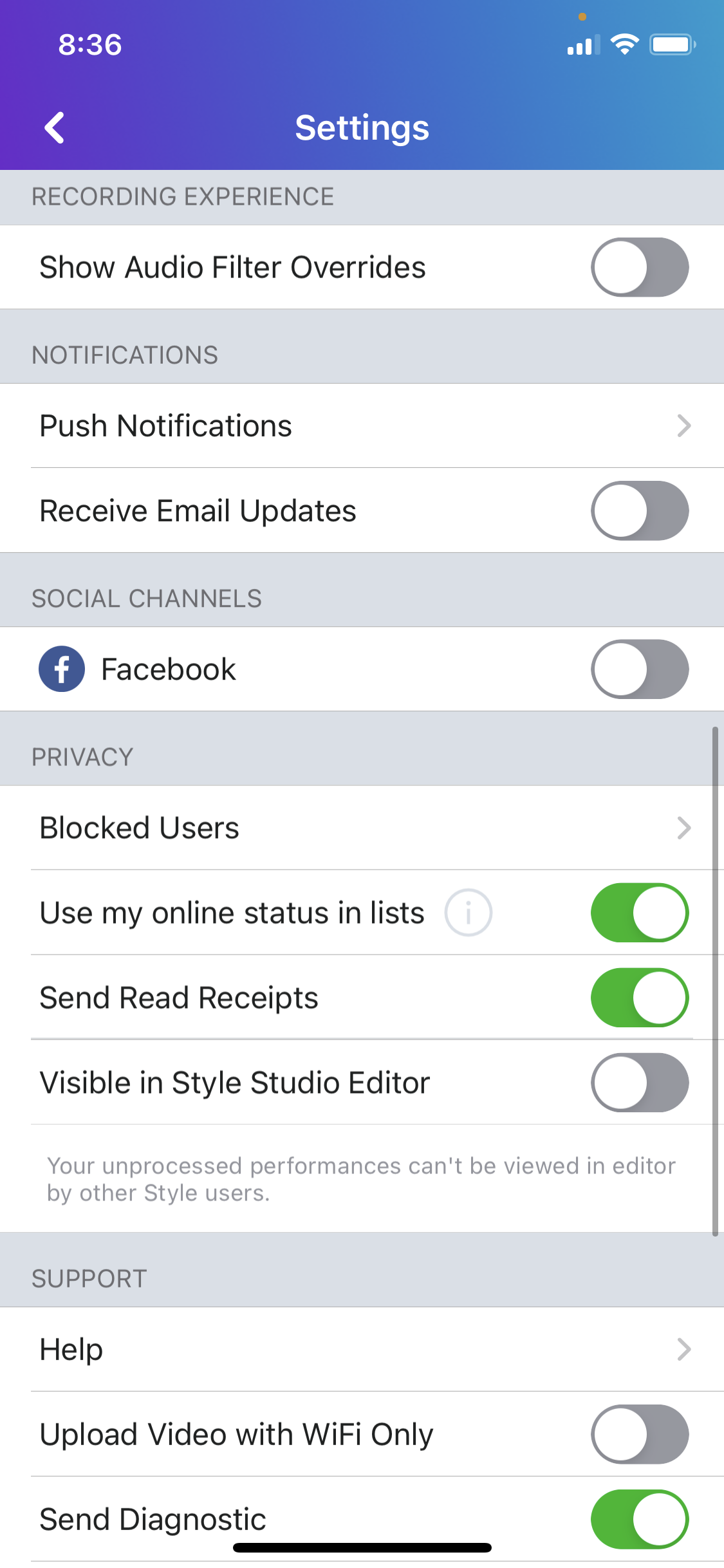 Screenshot of Settings