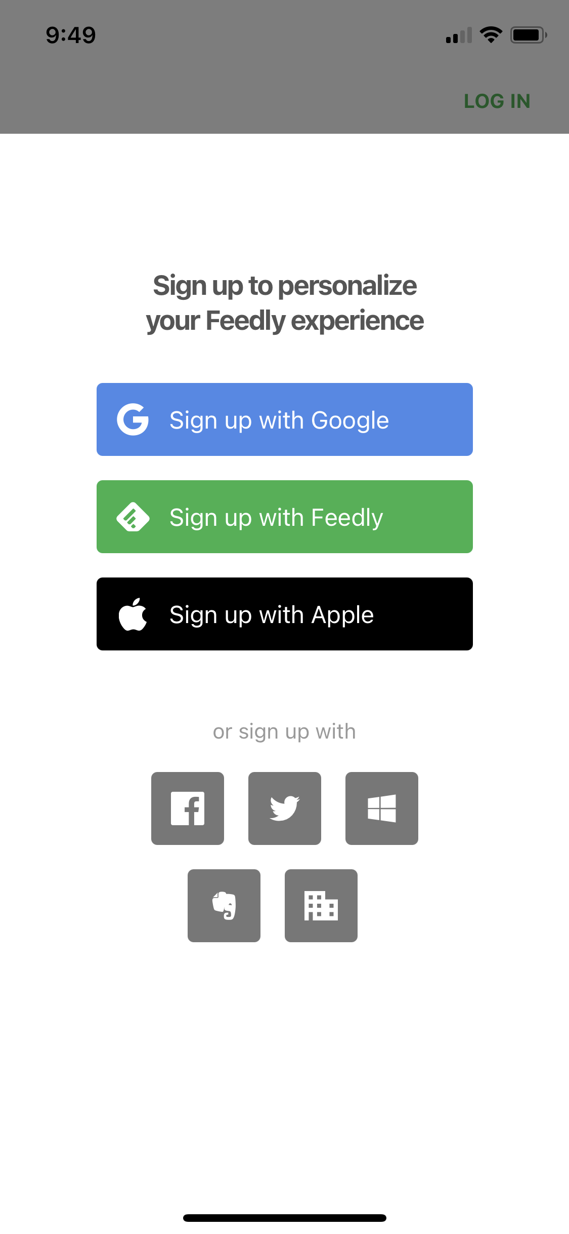 Screenshot of Sign up