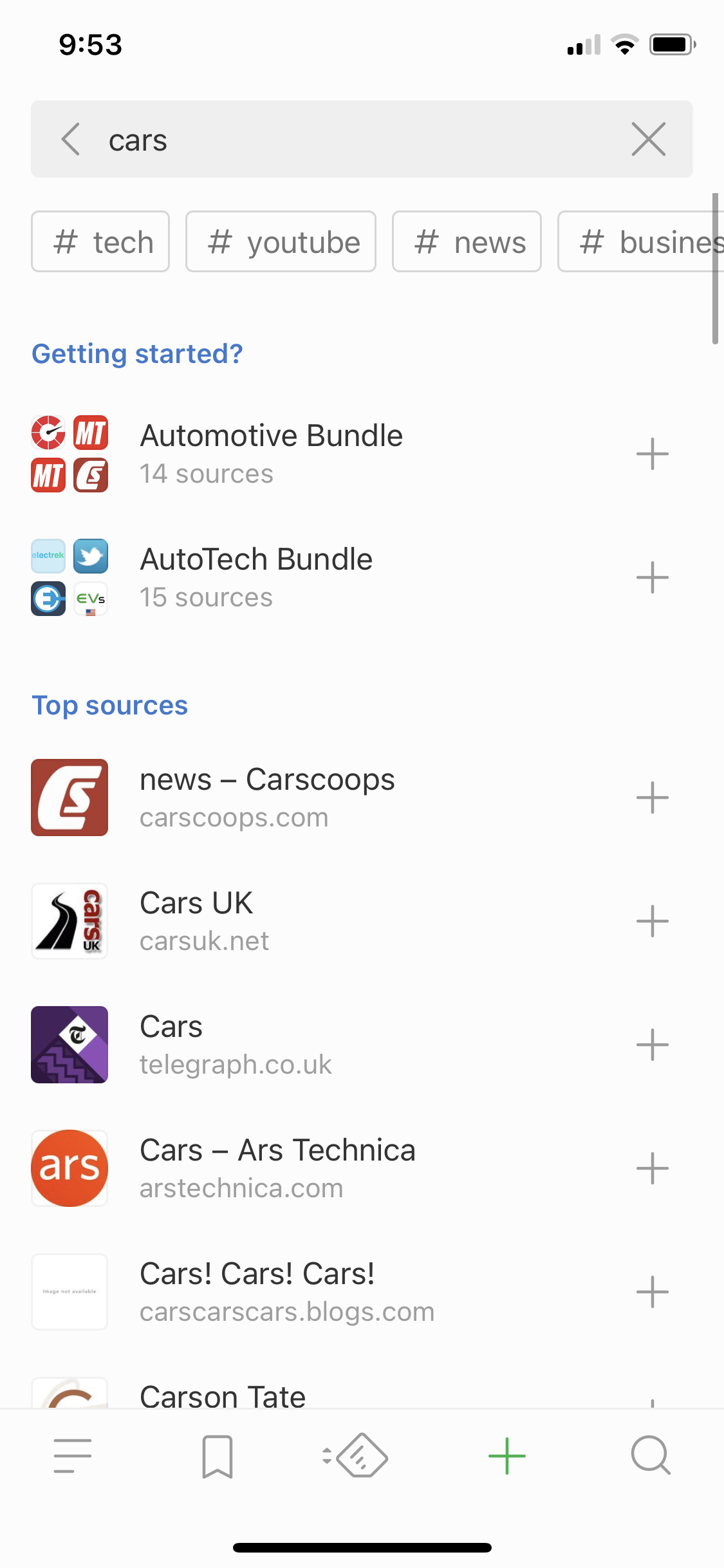 Screenshot of Search results