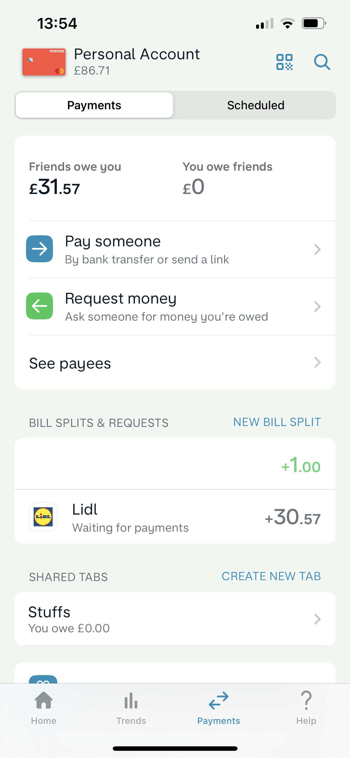 Screenshot of Payments on Sending currency on Monzo user flow