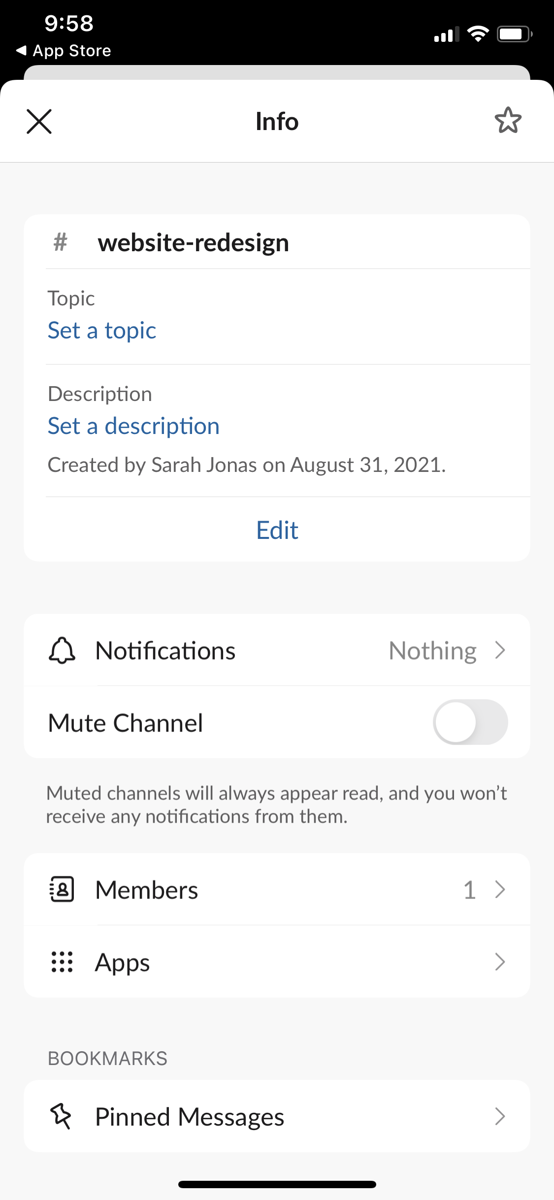 Screenshot of Channel settings