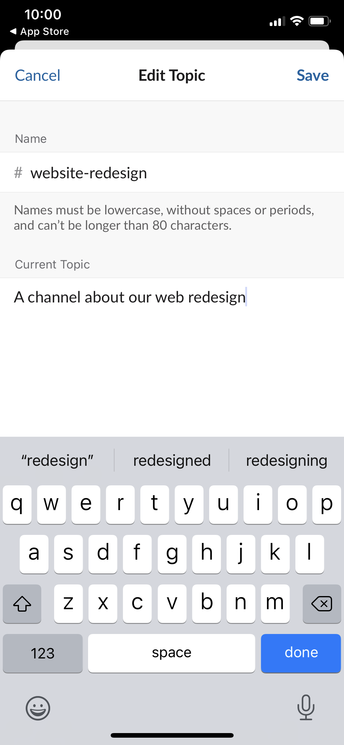 Screenshot of Edit topic