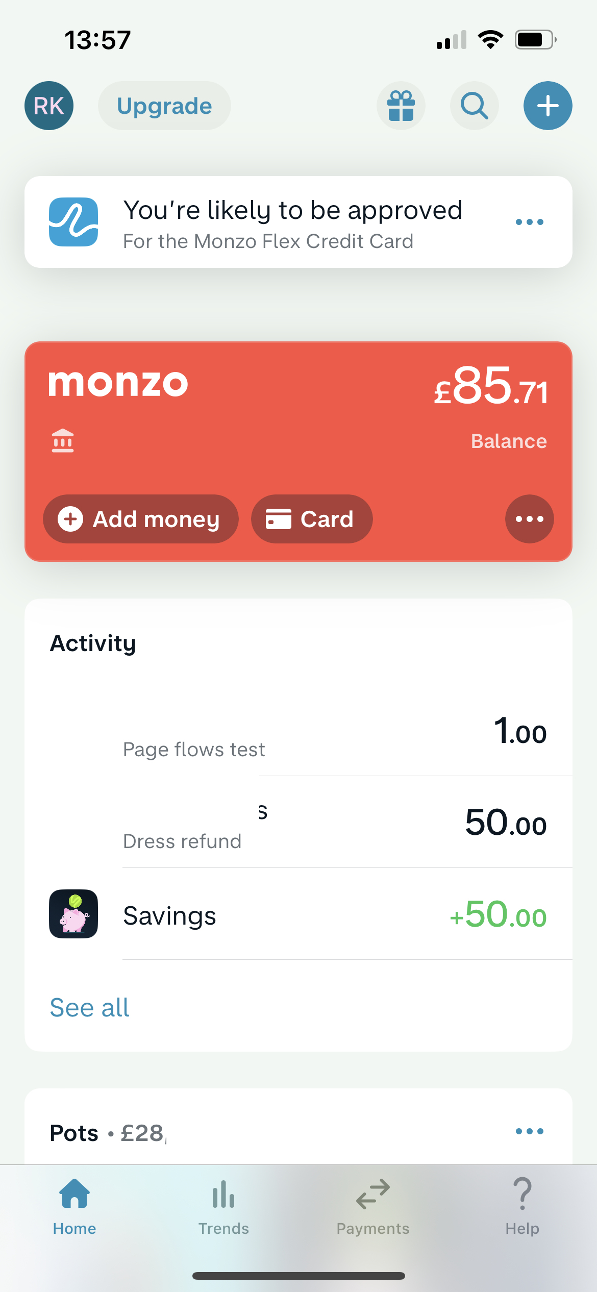 Depositing funds on Monzo video screenshot