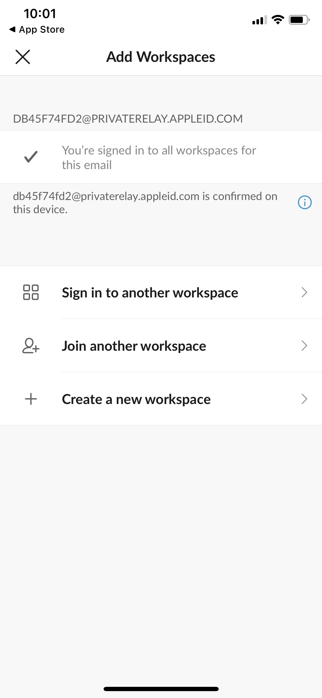 Screenshot of Create workspace