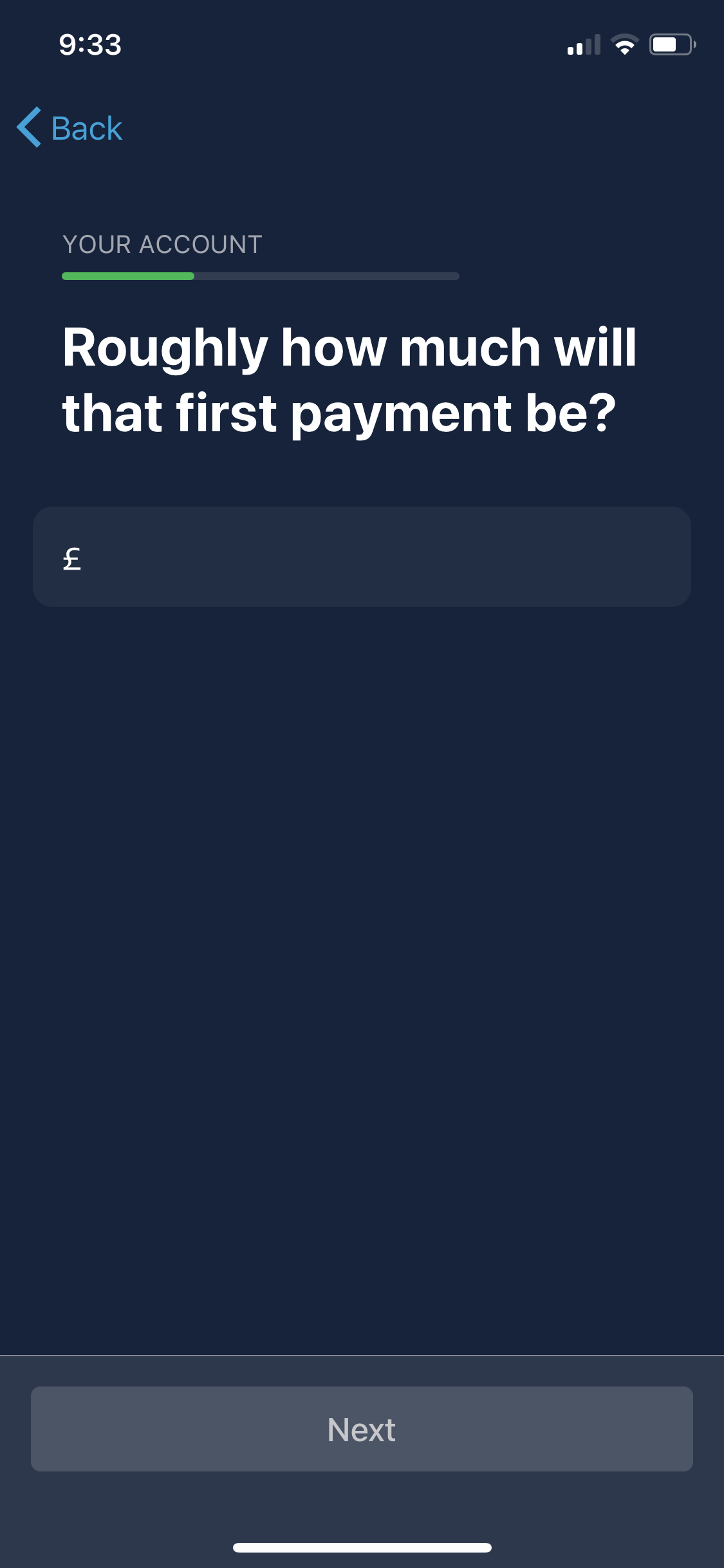 Screenshot of Onboarding question during Onboarding on Monzo user flow