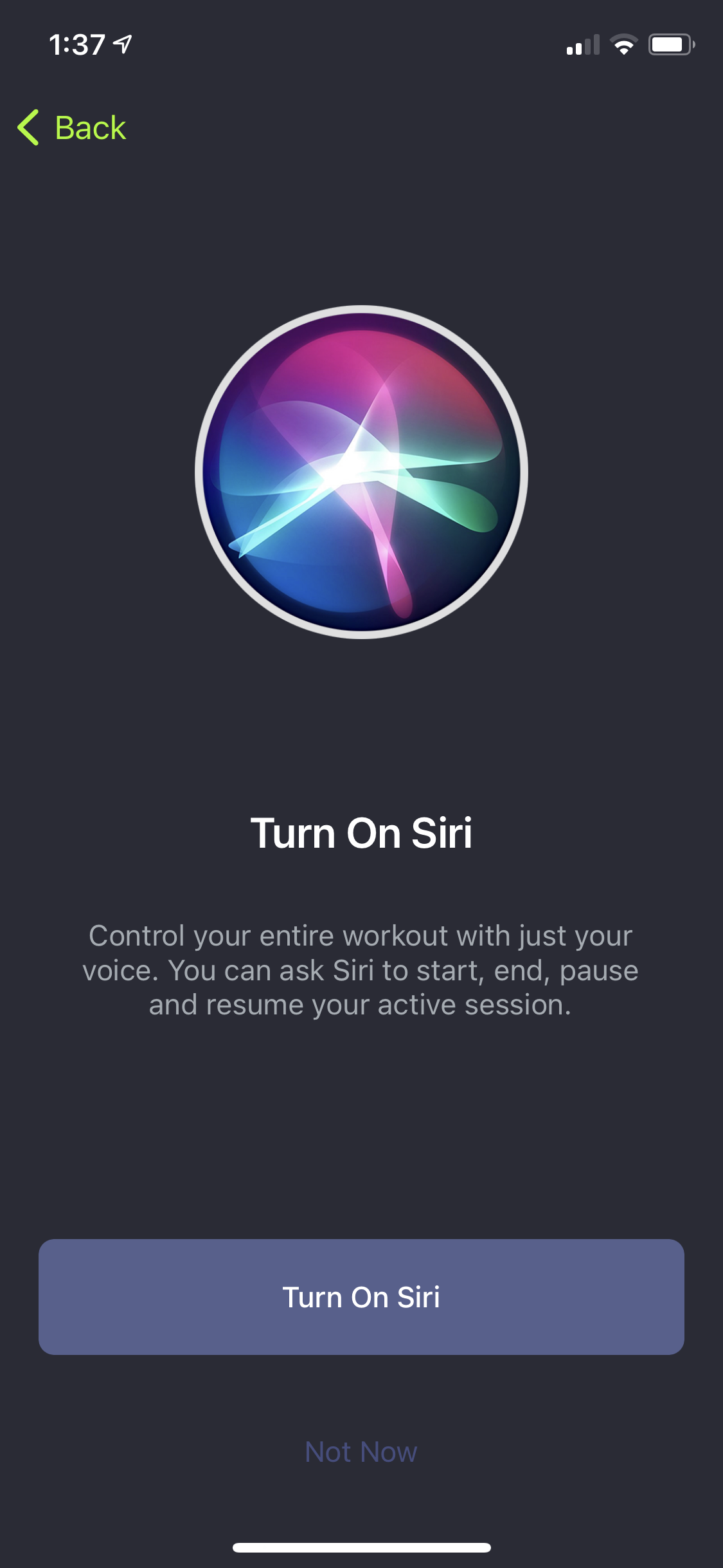 Screenshot of Enable Siri