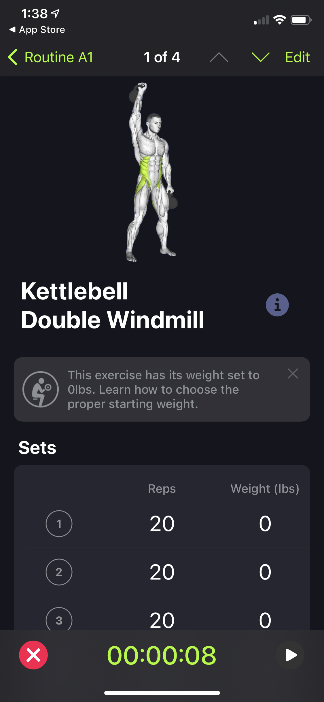 Screenshot of Exercise details