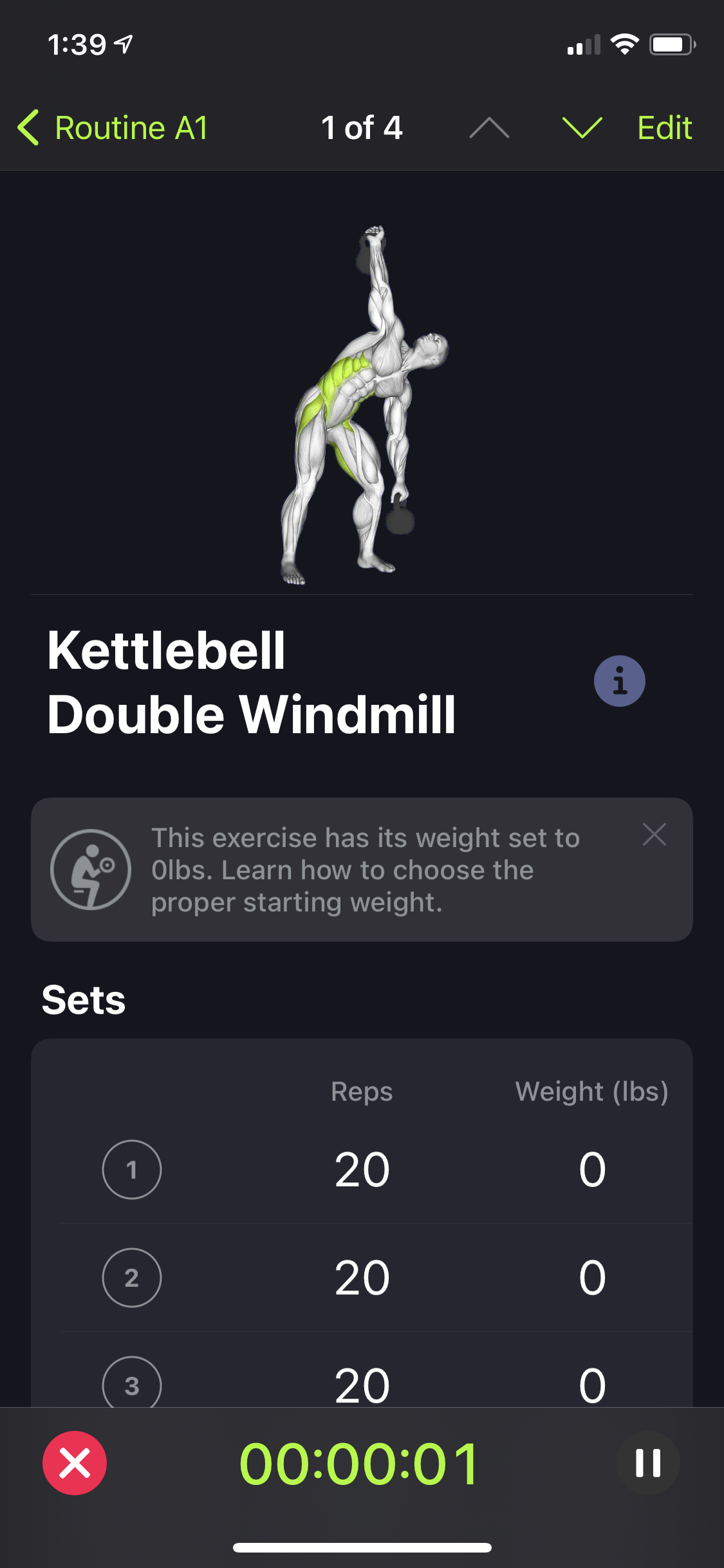 Screenshot of Exercise details