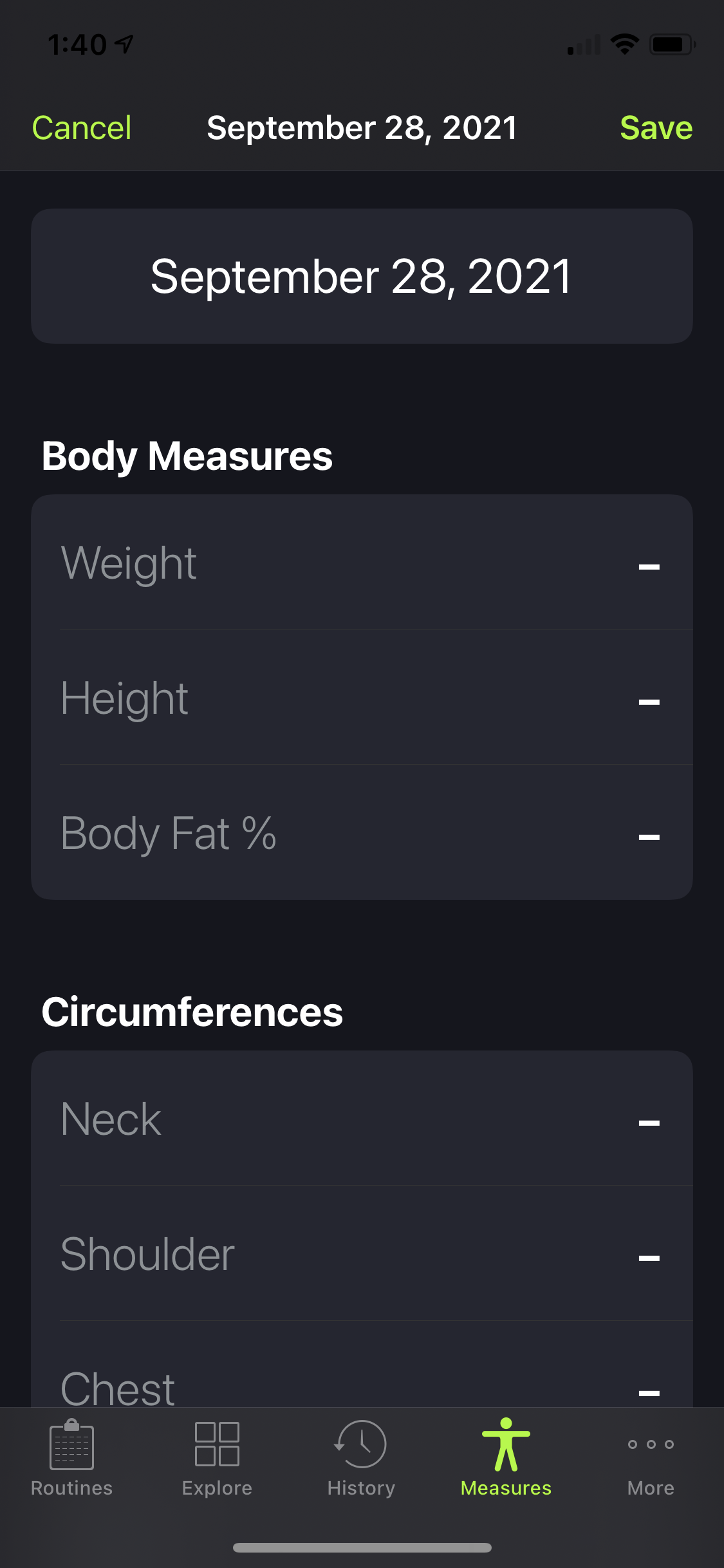 Screenshot of Add measurement