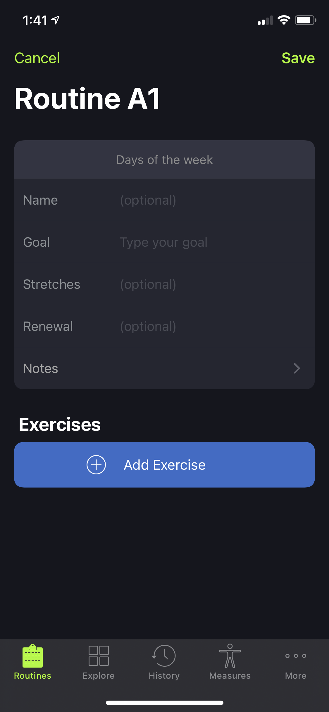 Screenshot of Create routine